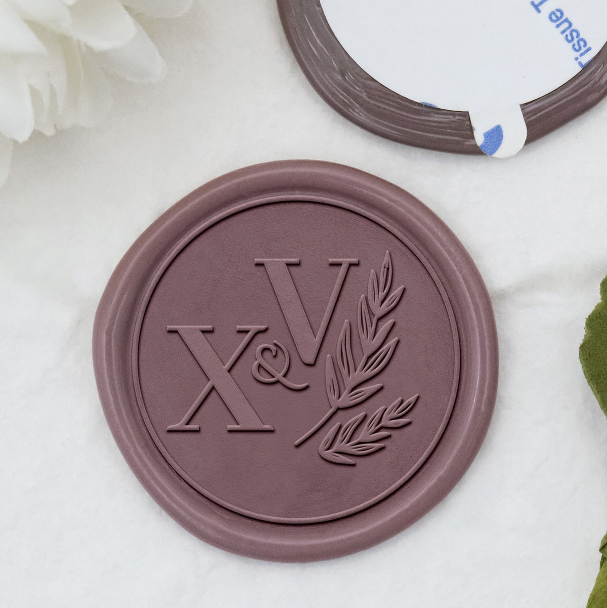 Stamprints Pegatinas Personalizadas de Sello de Lacre con Monograma de Rama de Olivo para Boda 1