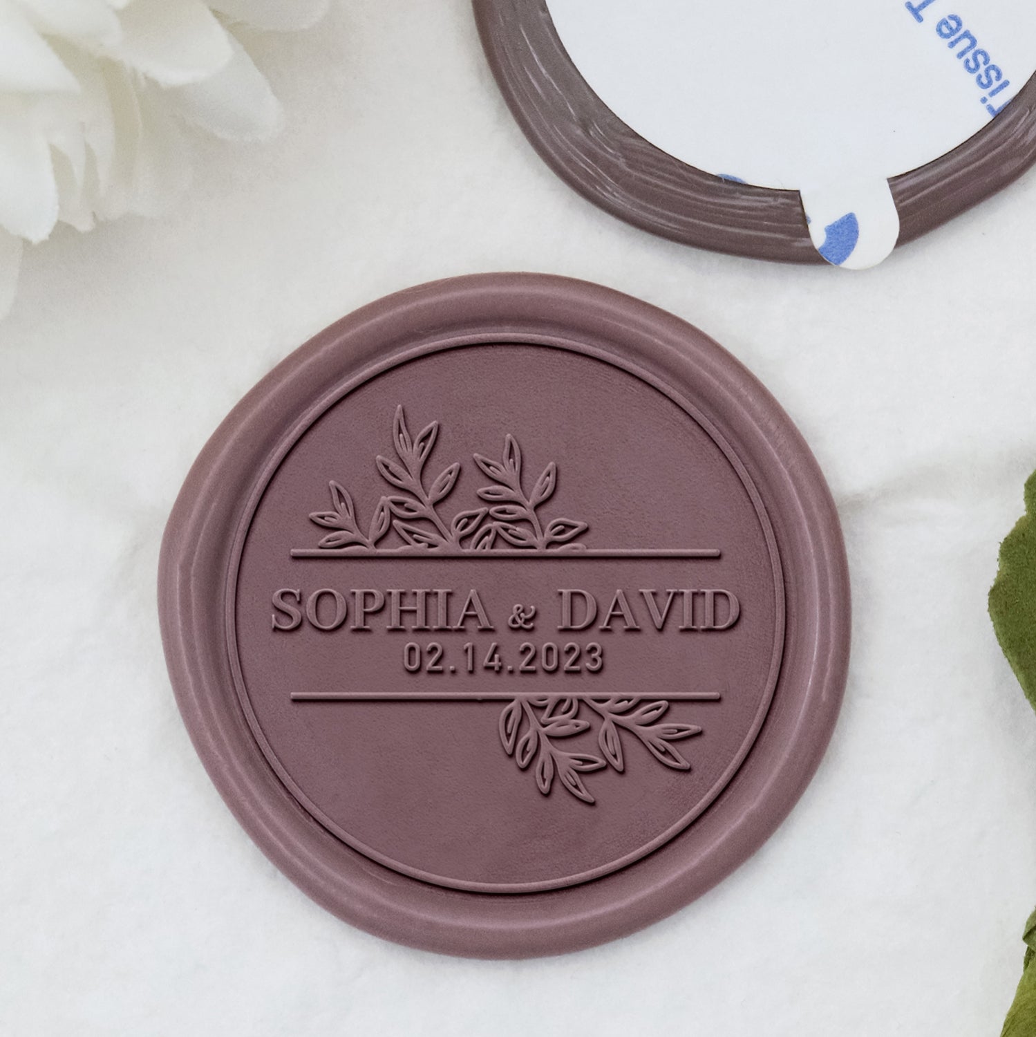 Pegatinas de Sello de Lacre Personalizadas Stamprints con Nombre y Fecha de Boda Sprouts 1