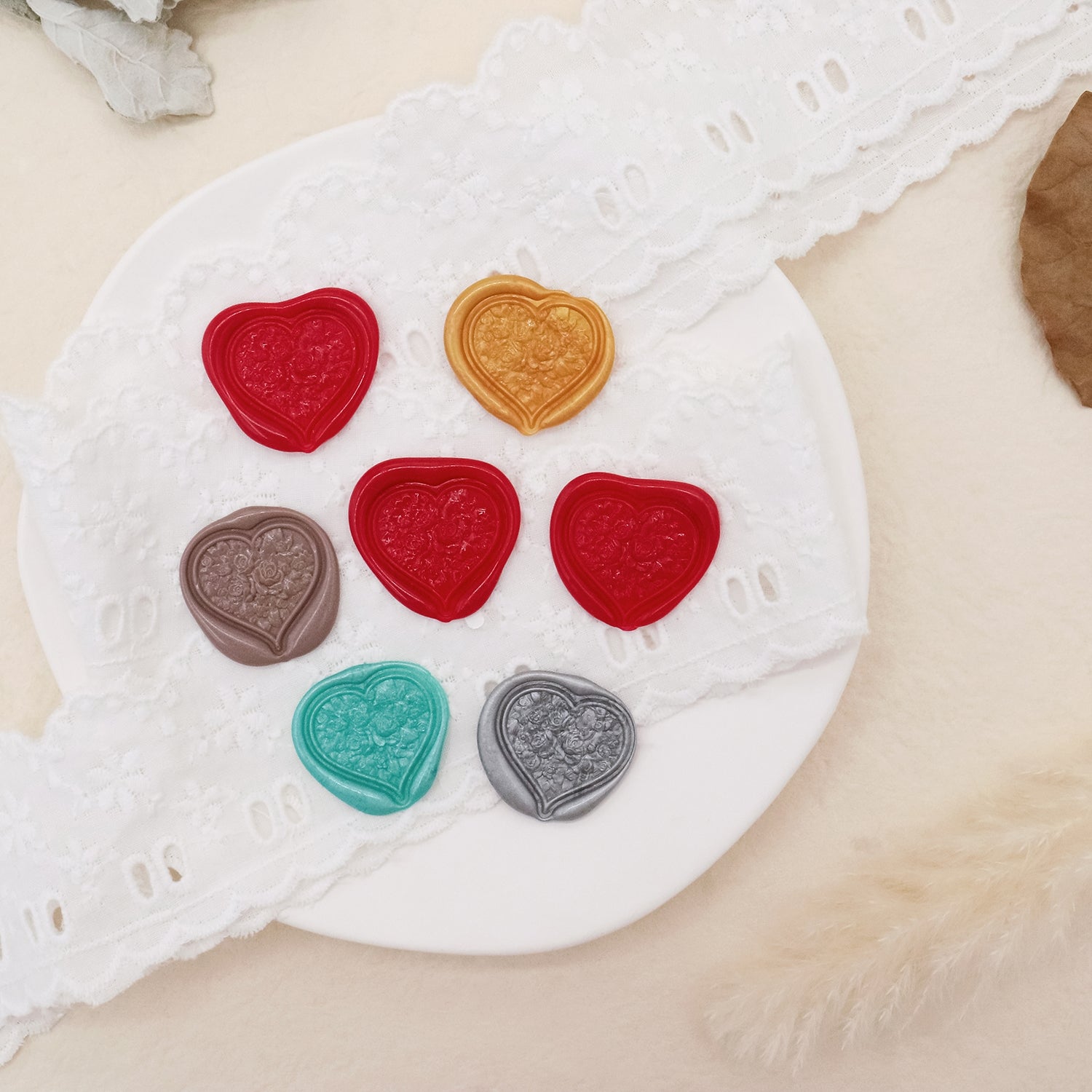 Stamprints Pegatinas de Sello de Lacre Autoadhesivo en Forma de Corazón de Relieve 3D 3