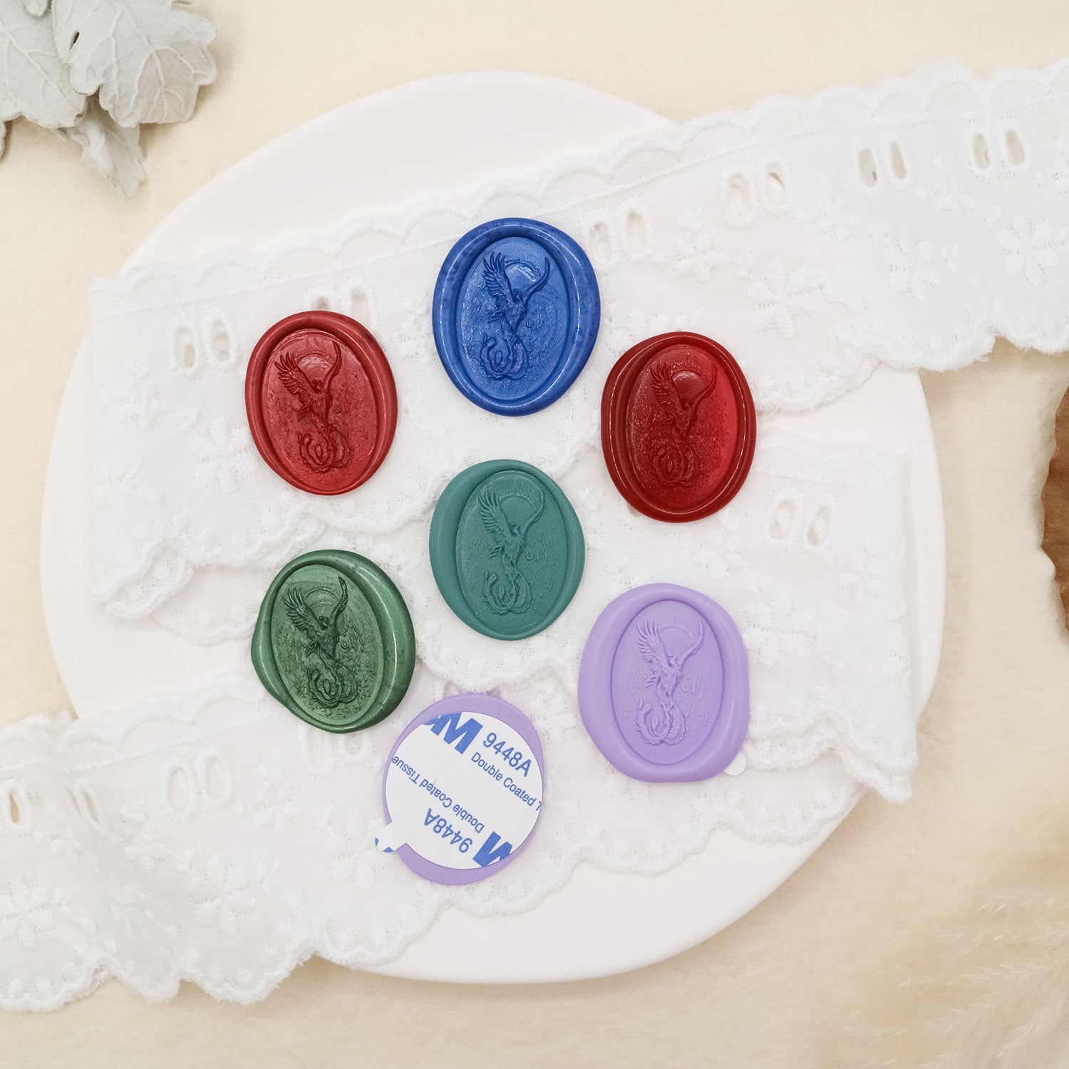 Stamprints Pegatinas de Sello de Lacre Autoadhesivo Fénix Relieve 3D 3