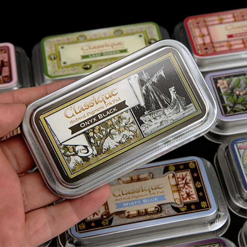 Almohadilla de Tinta StazOn Retro CQ Pequeña Caja de Hierro Detalle Impresión
