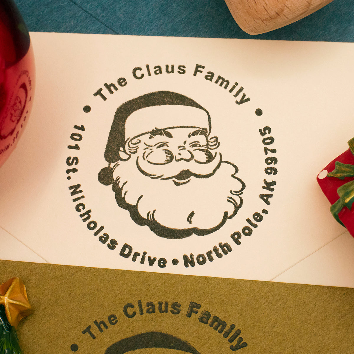 Sello de Caucho de Madera Personalizado de Dirección de Navidad 1
