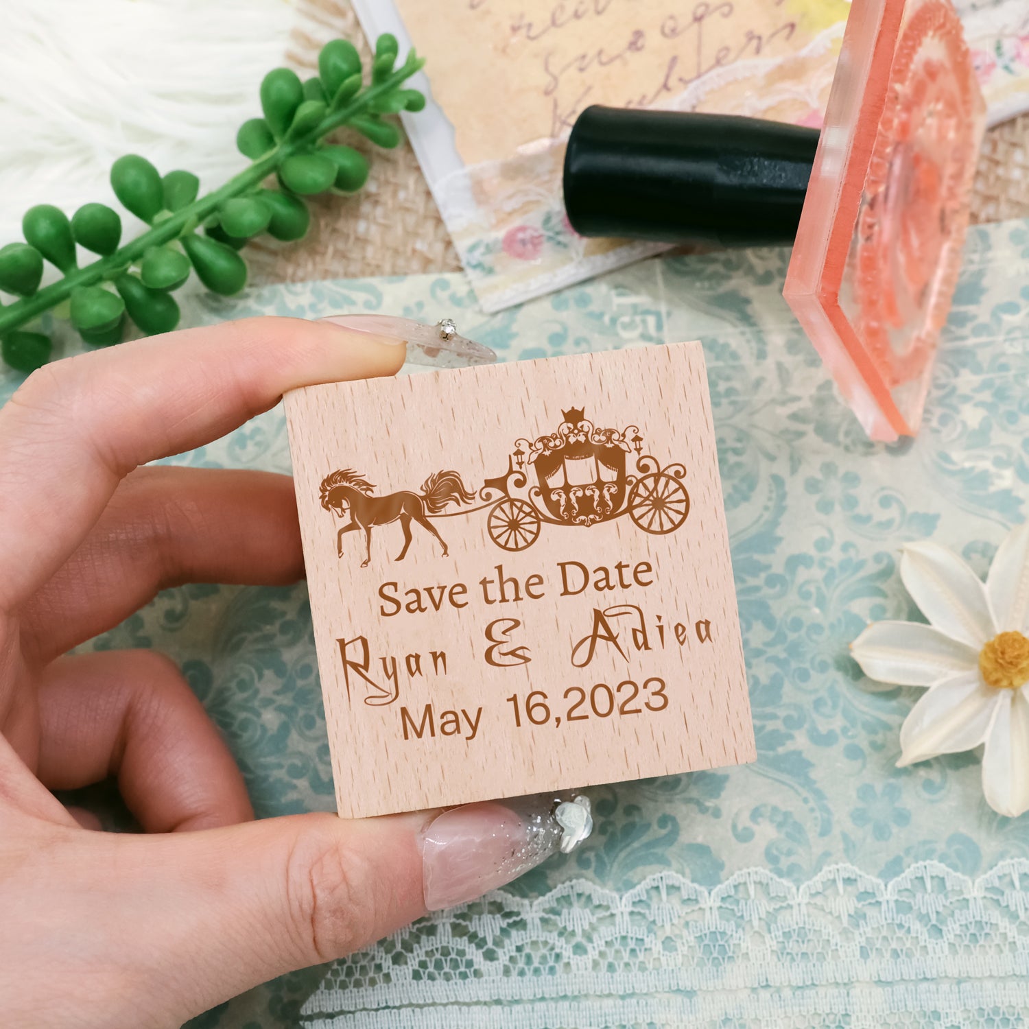 Sello de Caucho Personalizado para Reserva de Fecha de Boda (25 Diseños)1