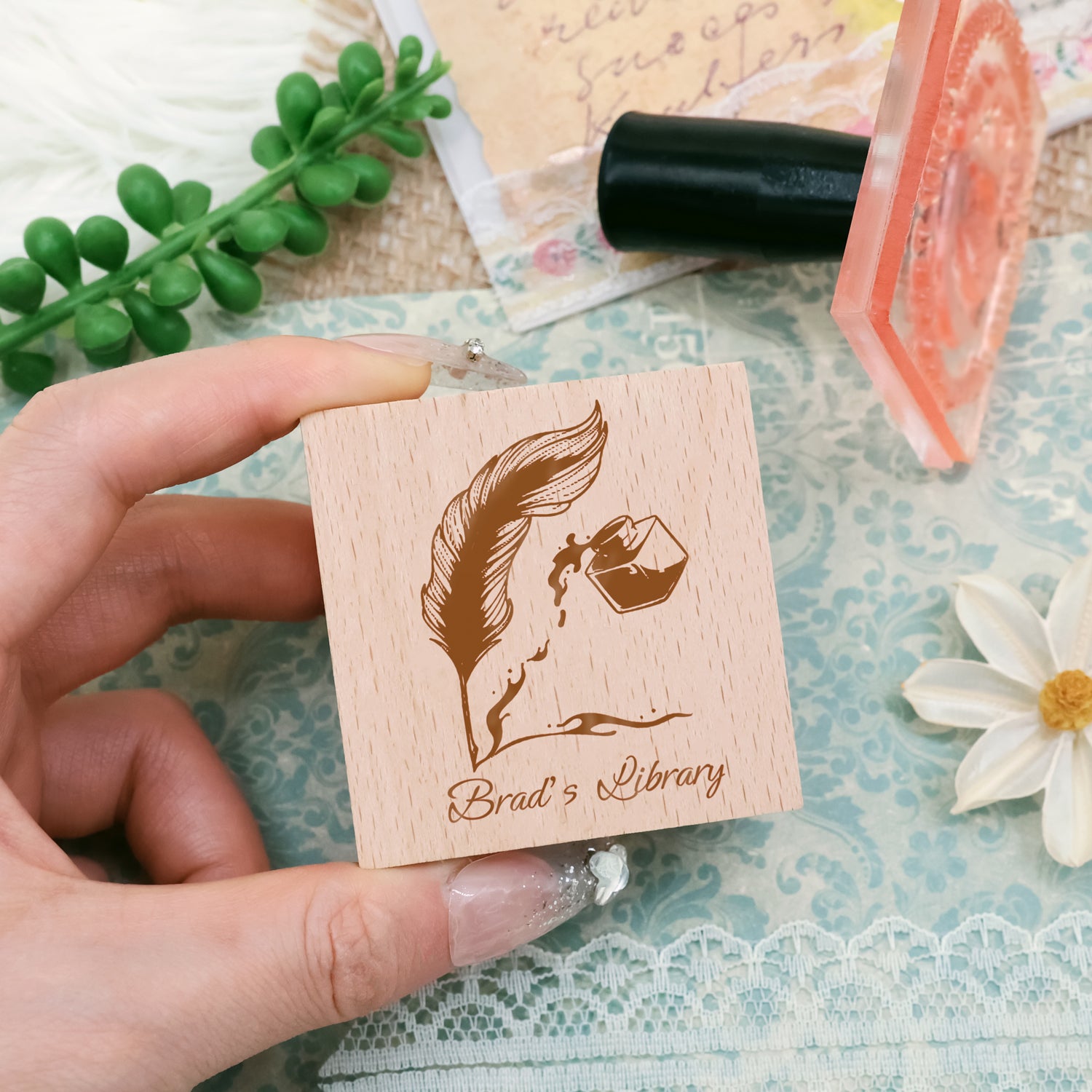 Sello de caucho de Biblioteca Personalizado (18 Diseños)-4