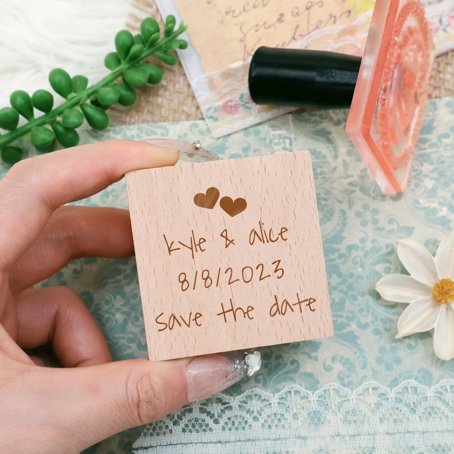 Sello de Caucho Personalizado para Reservar la Fecha de Boda-23 2