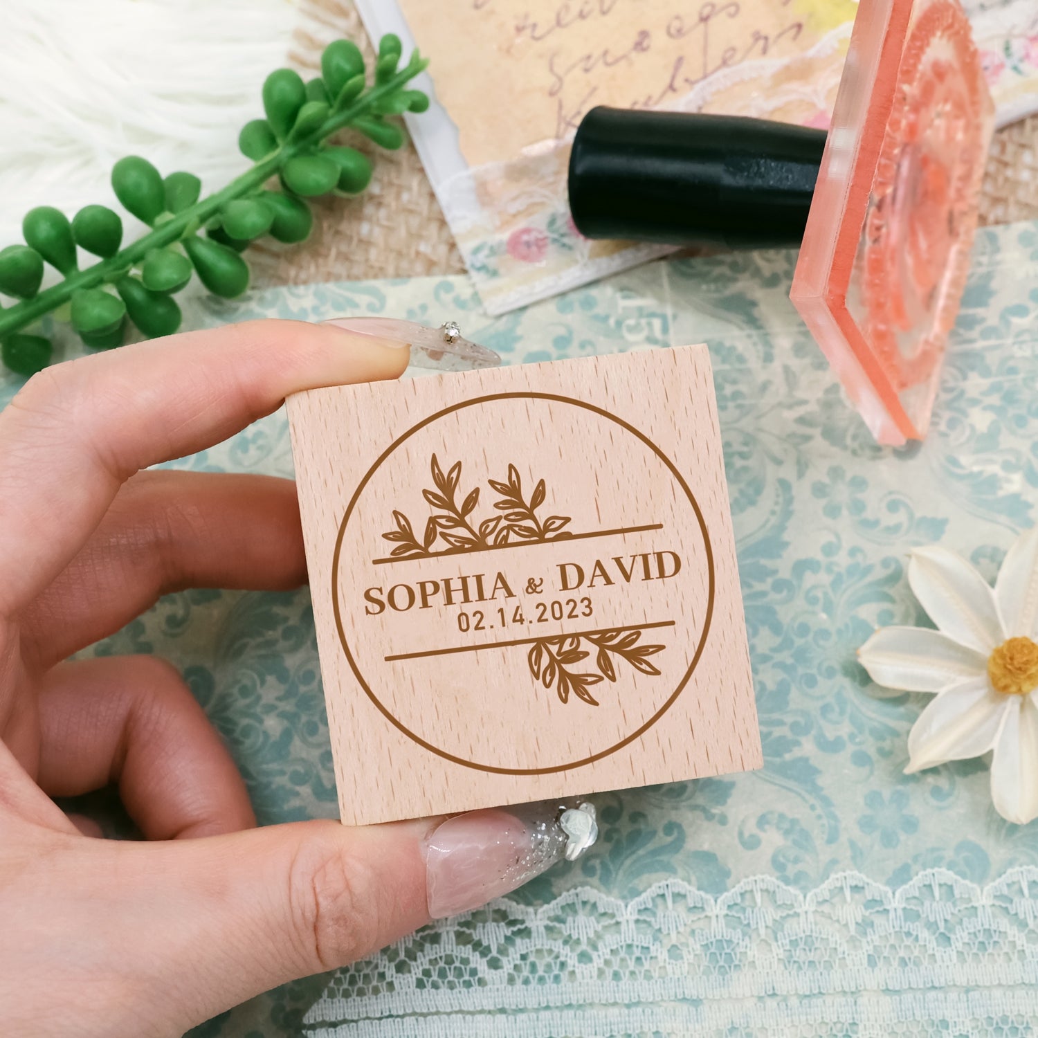 Sello de Caucho Personalizado para Bodas (27 Diseños)-2