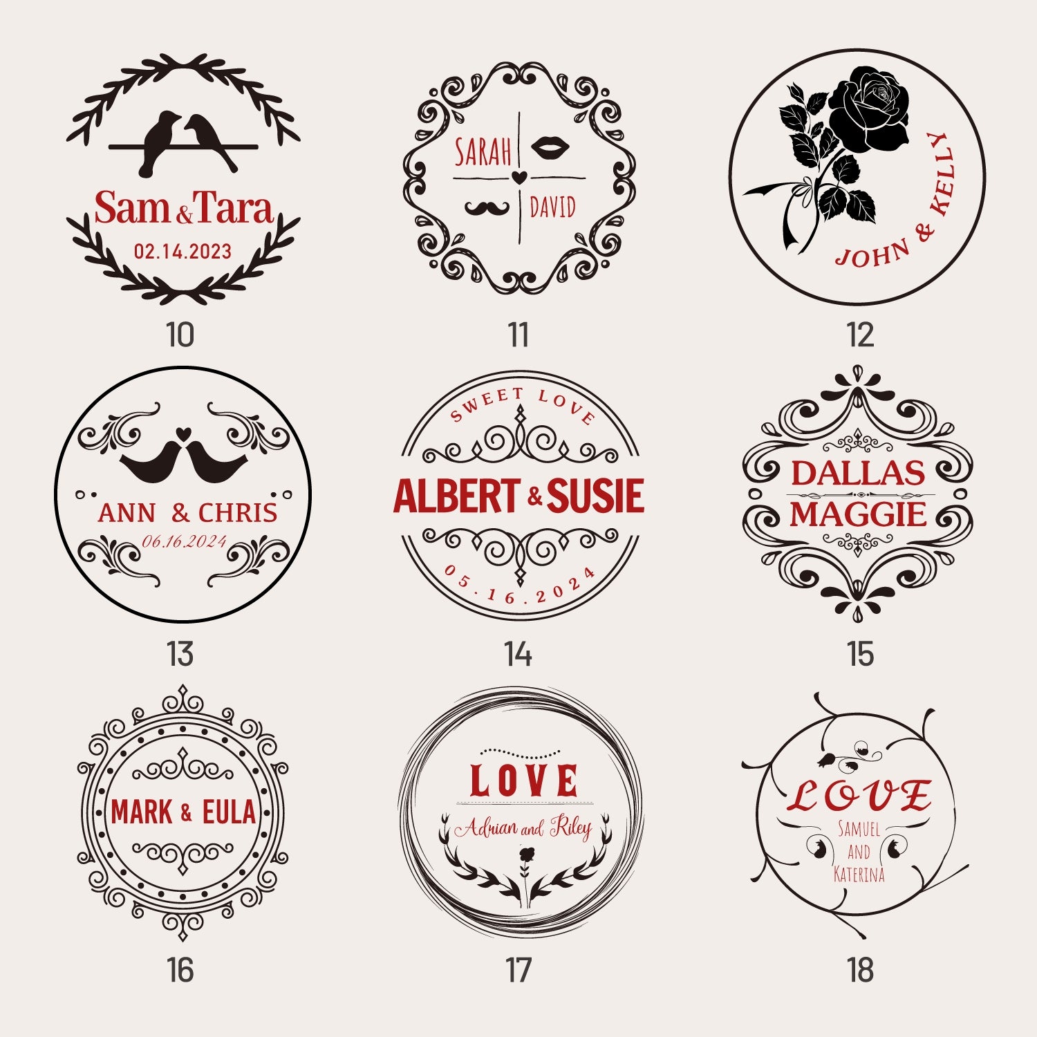 Sello de Caucho Personalizado para Bodas (27 Diseños)-6