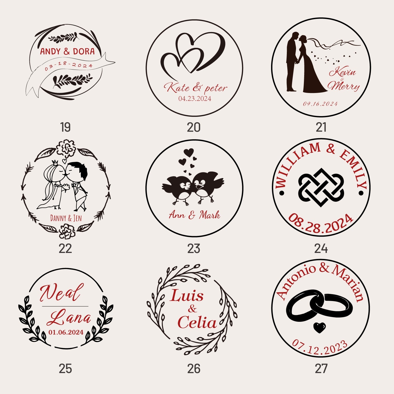 Sello de caucho personalizado para boda (27 diseños)-7