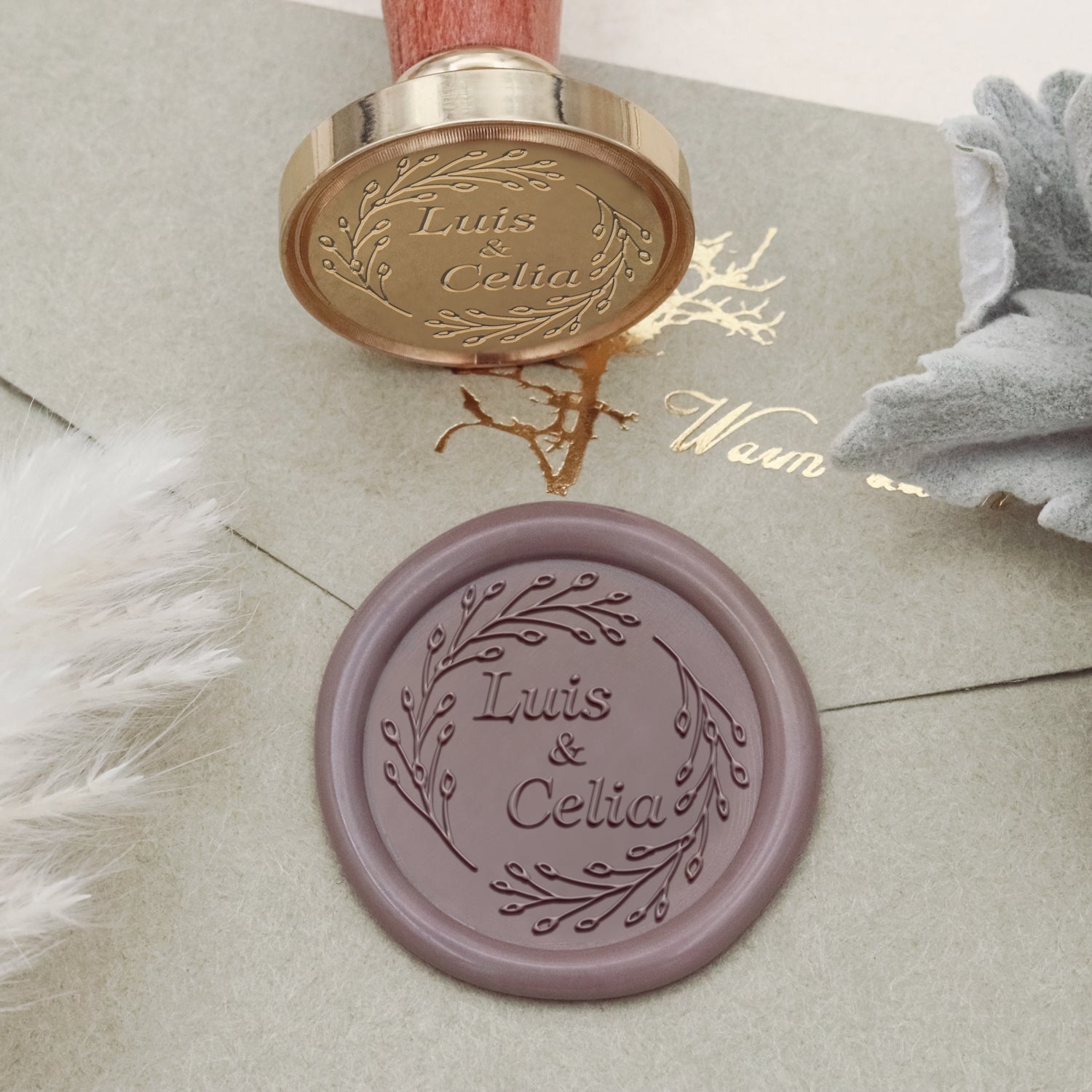 Sello de Lacre de Boda Personalizado de Bigote y Labios-26 4