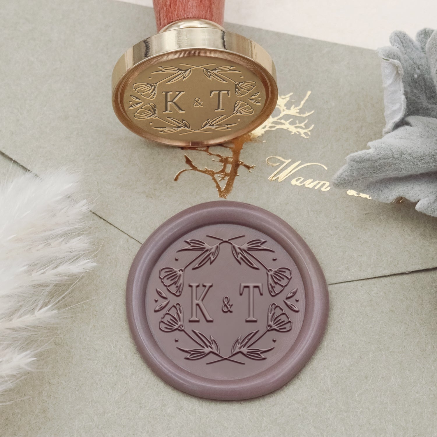 Sello de Caucho con Sello de Lacre de Monograma de Boda Lily Personalizado-20 2