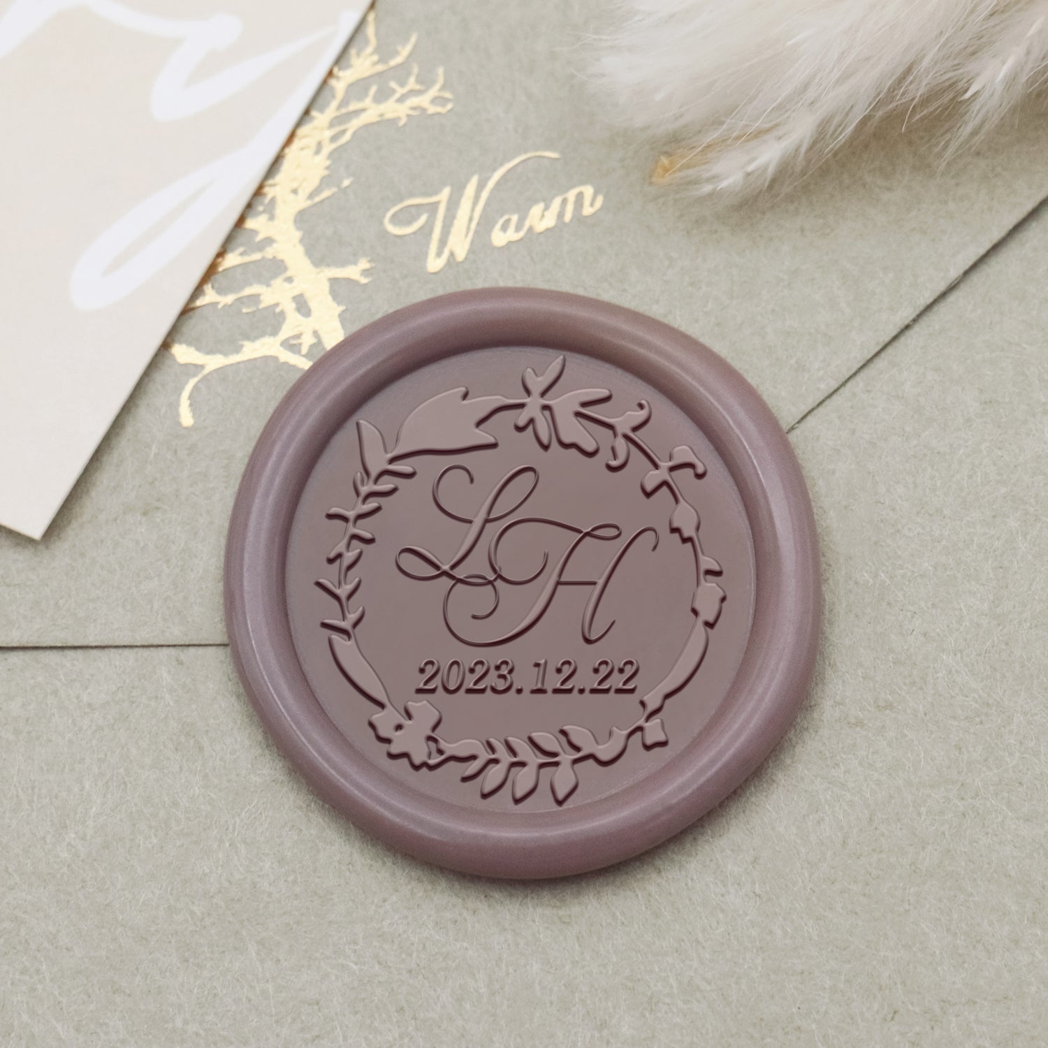 Sello de Caucho de Lacre con Monograma de Boda de Lirio Personalizado-28 1