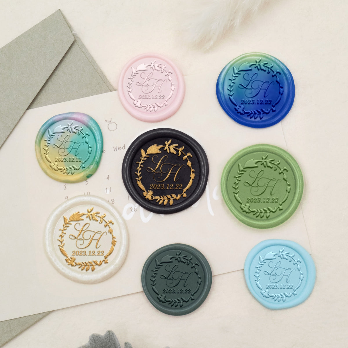 Sello de Caucho de Lacre con Monograma Personalizado de Lirio para Boda-28 3
