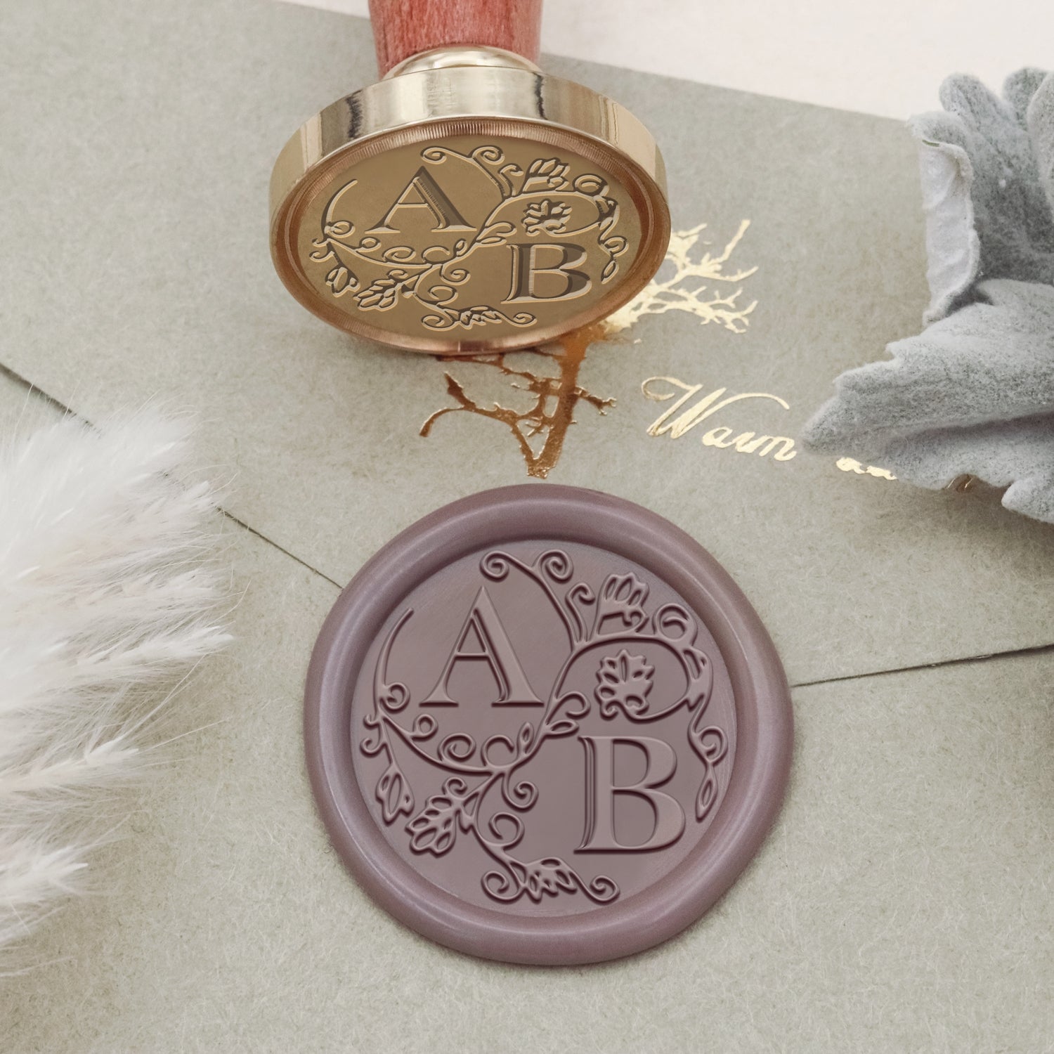 Sello de Caucho de Lacre con Monograma Personalizado Lily para Boda-31 2