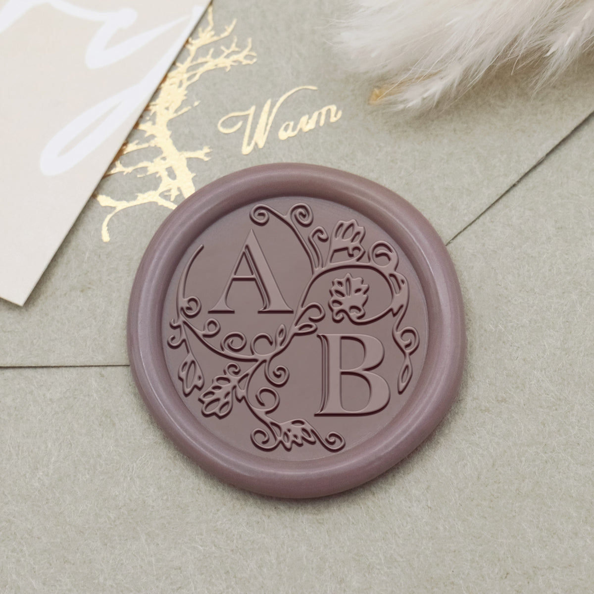 Sello de Caucho de Lacre con Monograma Personalizado de Lirio para Boda-31 1
