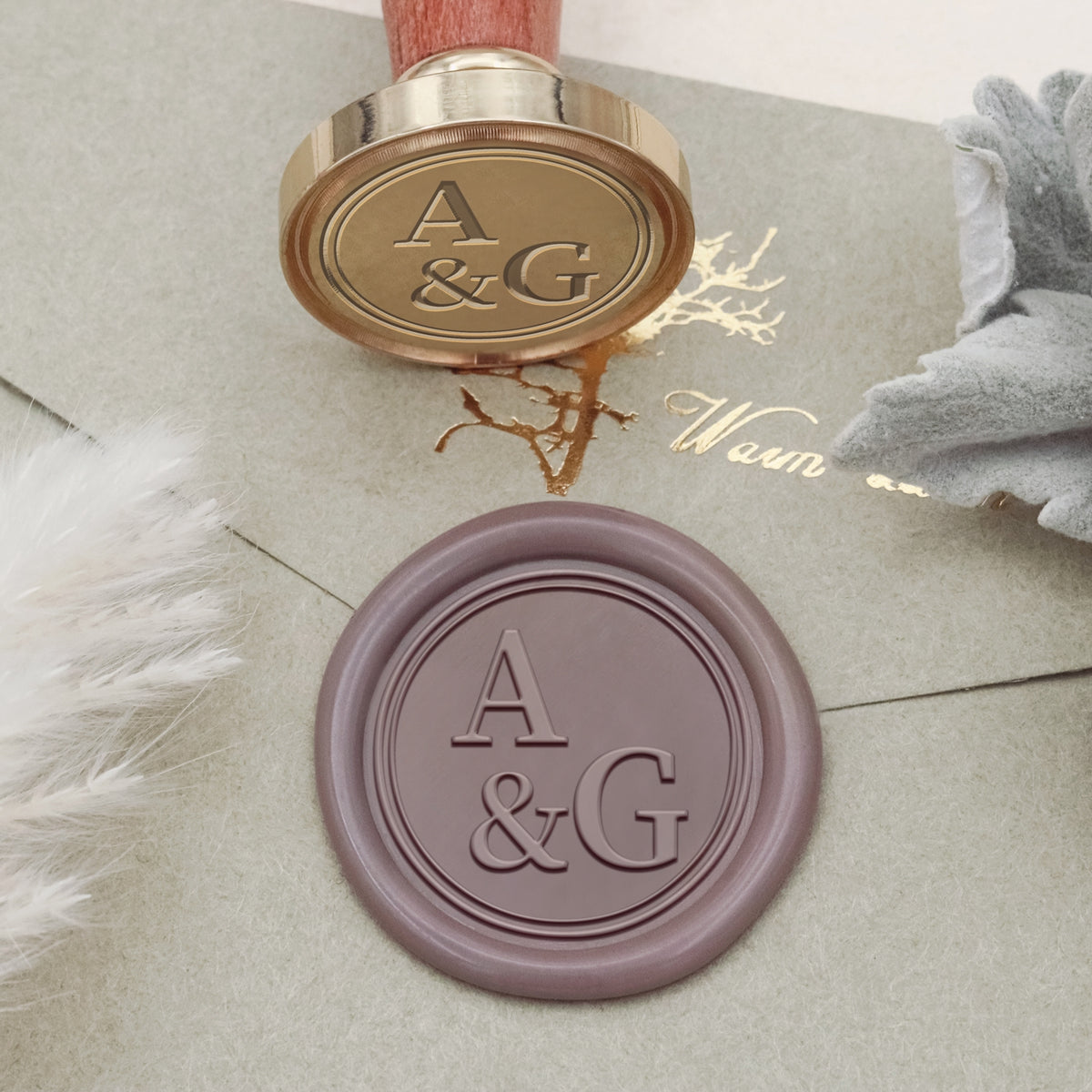 Sello de Caucho de Lacre con Monograma de Lirio de Boda Personalizado-34 2