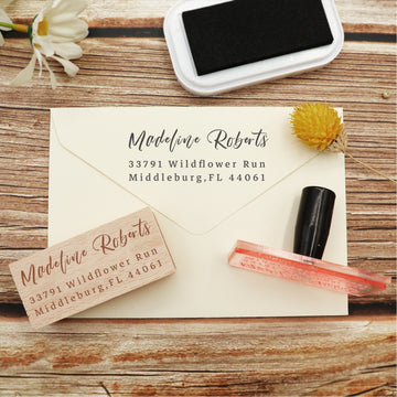 Sello de Caucho de Dirección Personalizado Rectangular con Fuente de Escritura a Mano (27 Diseños)-2