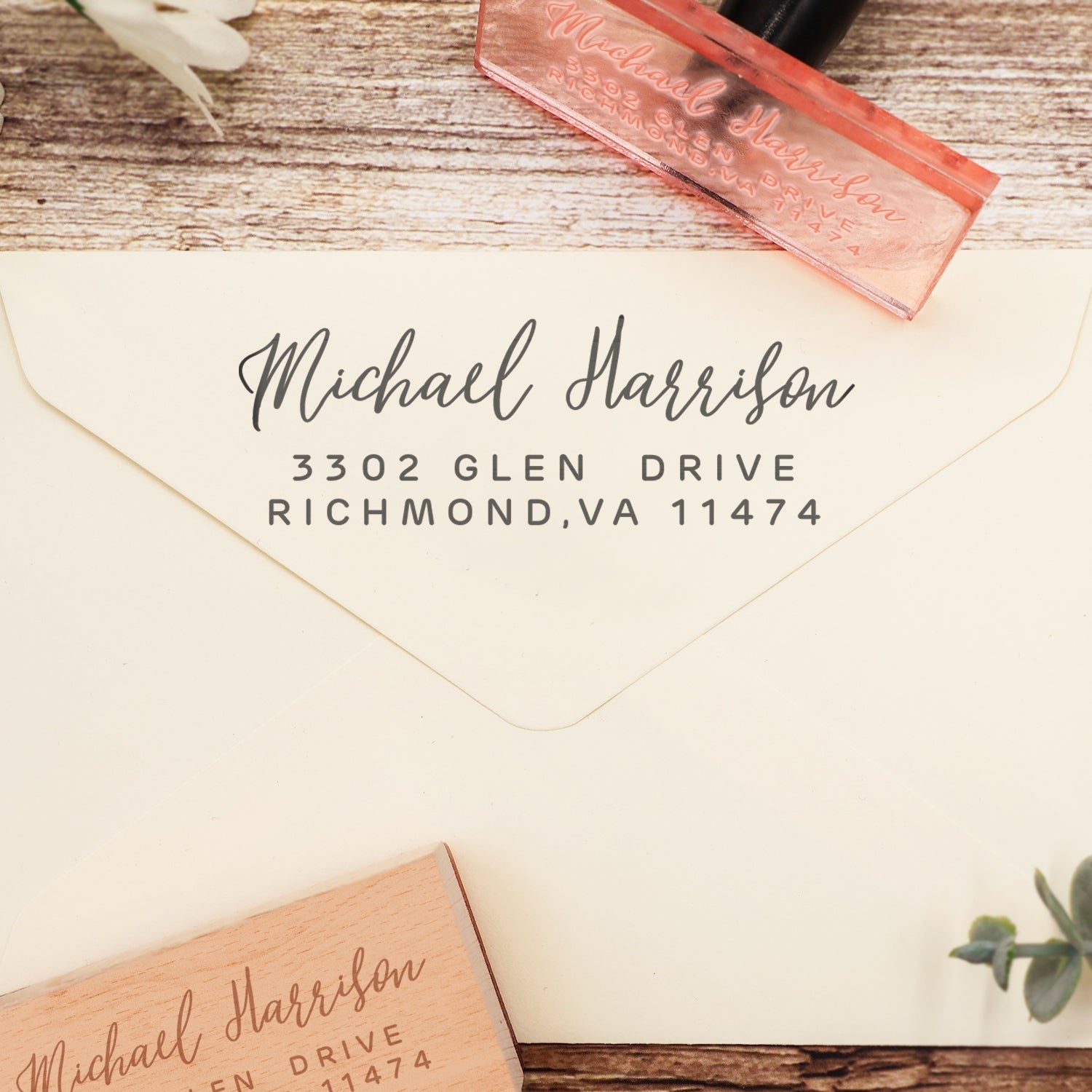 Sello de Caucho de Dirección de Retorno Rectangular Personalizado con Fuente de Escritura a Mano - Estilo 22 4
