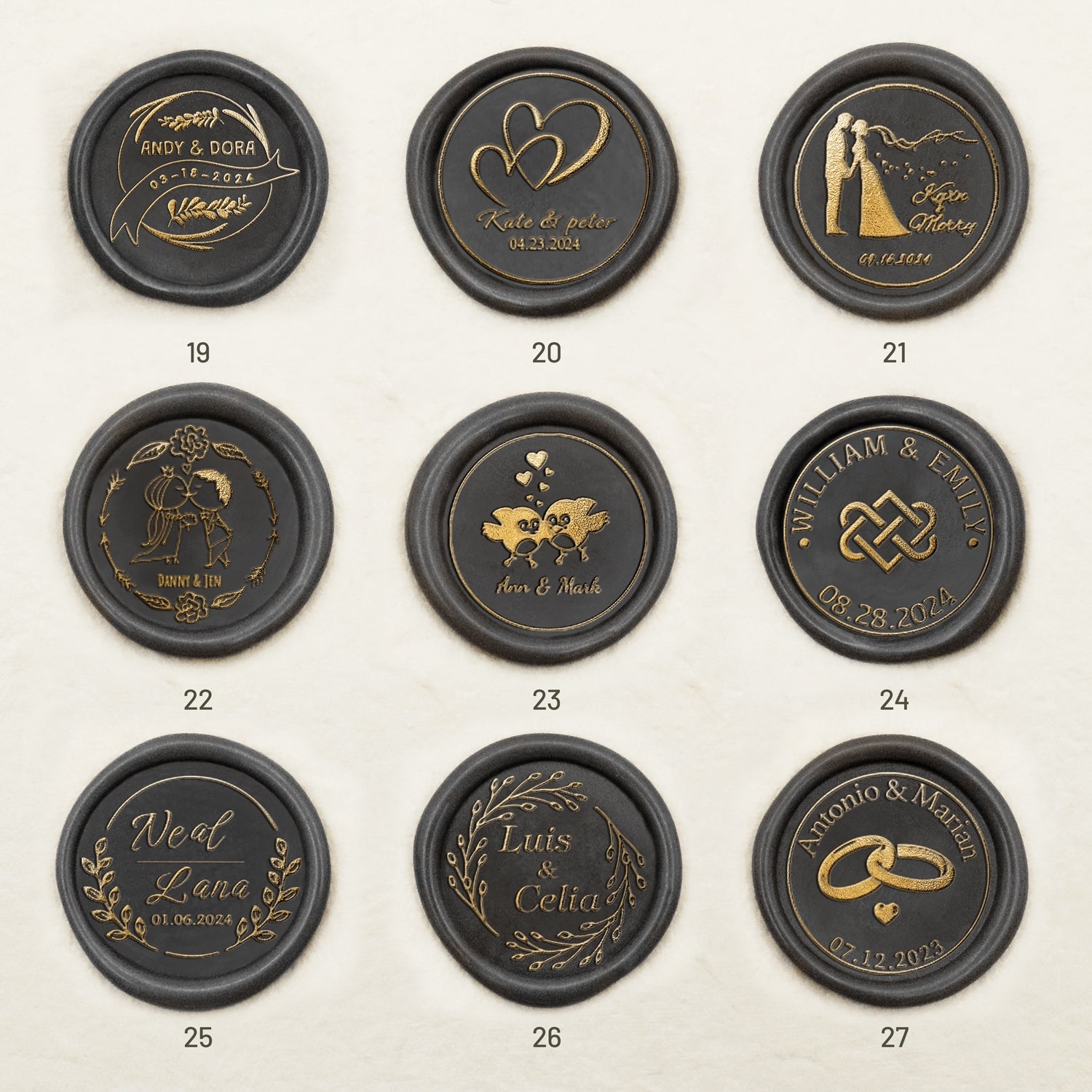 Custom Wedding Self-Adhesive Wax Seal Stickers (27 Designs) Wedding-Name-&-Date19-27