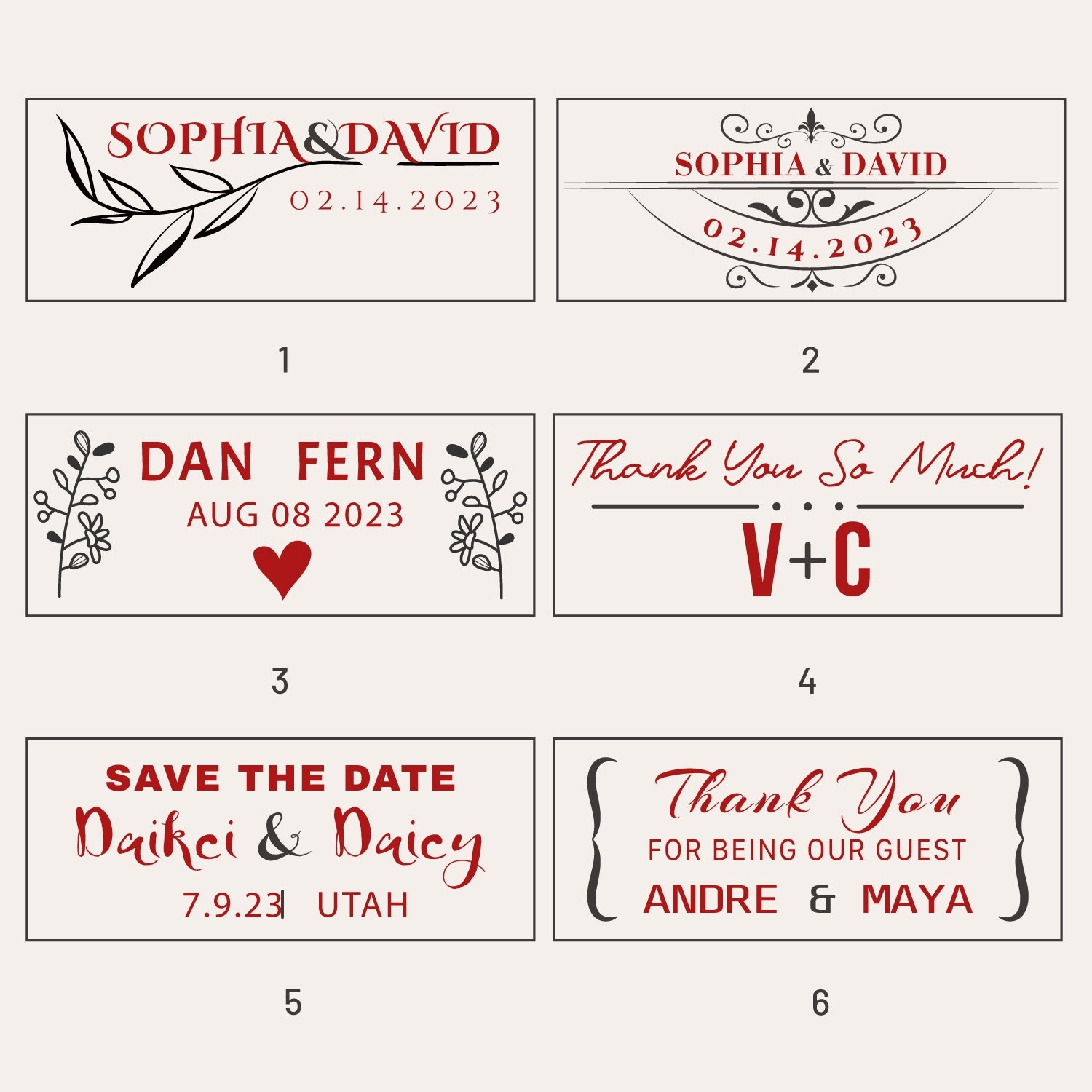 Sello de Lacre Personalizado Rectangular para Bodas con Sello de Caucho (18 Diseños)-sku1