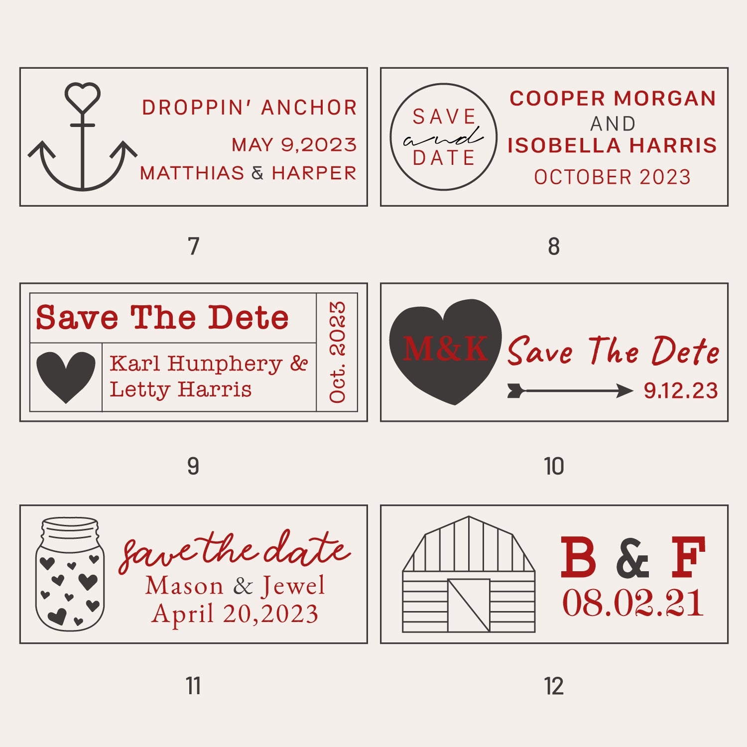 Sello de Caucho de Lacre Personalizado Rectangular para Bodas (18 Diseños)-sku2