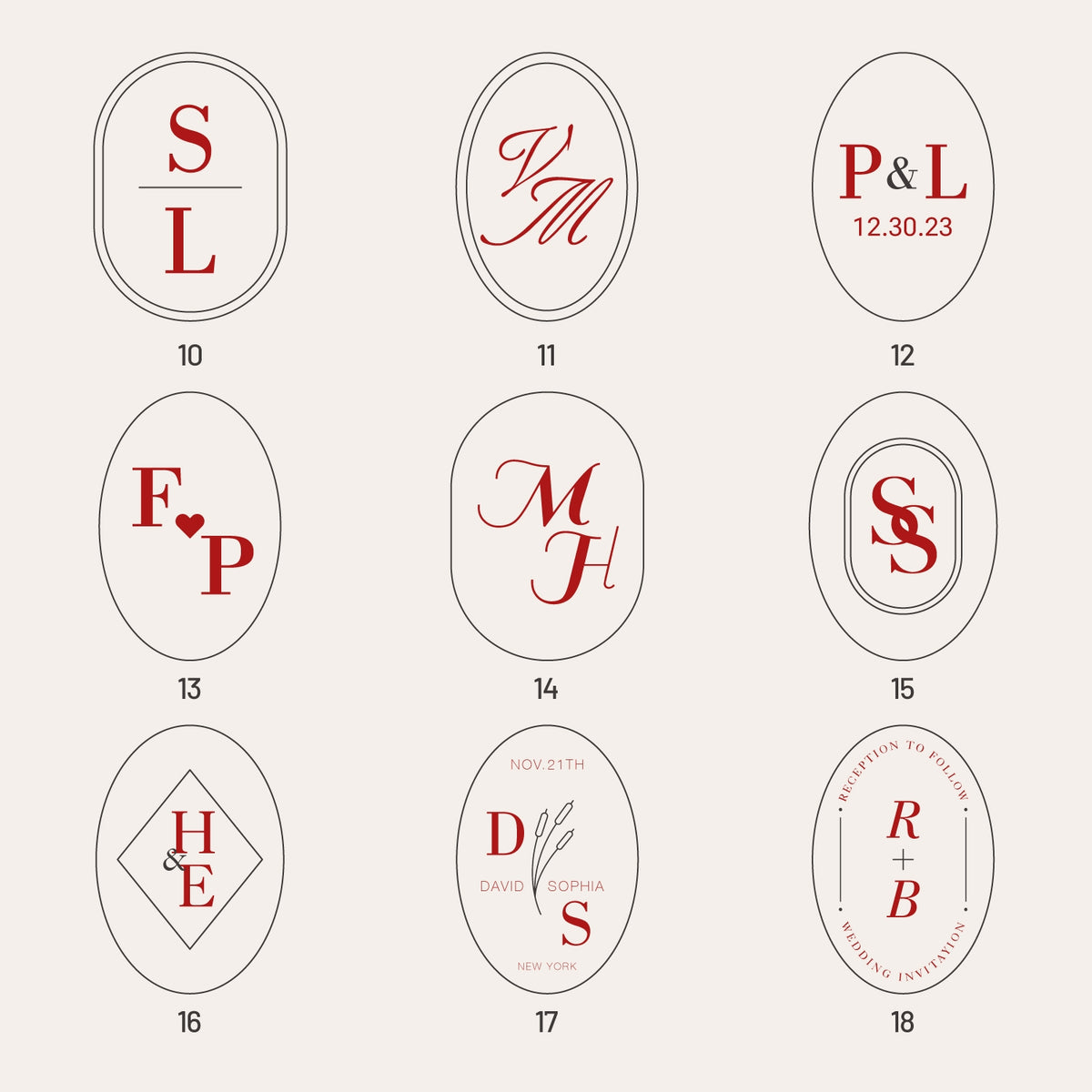 Sello de Caucho de Lacre Ovalado Personalizado para Bodas (27 Diseños)-sku2