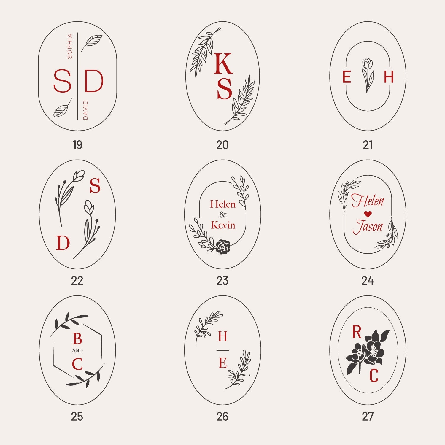 Sello de Lacre Ovalado Personalizado para Bodas (27 Diseños)-sku3
