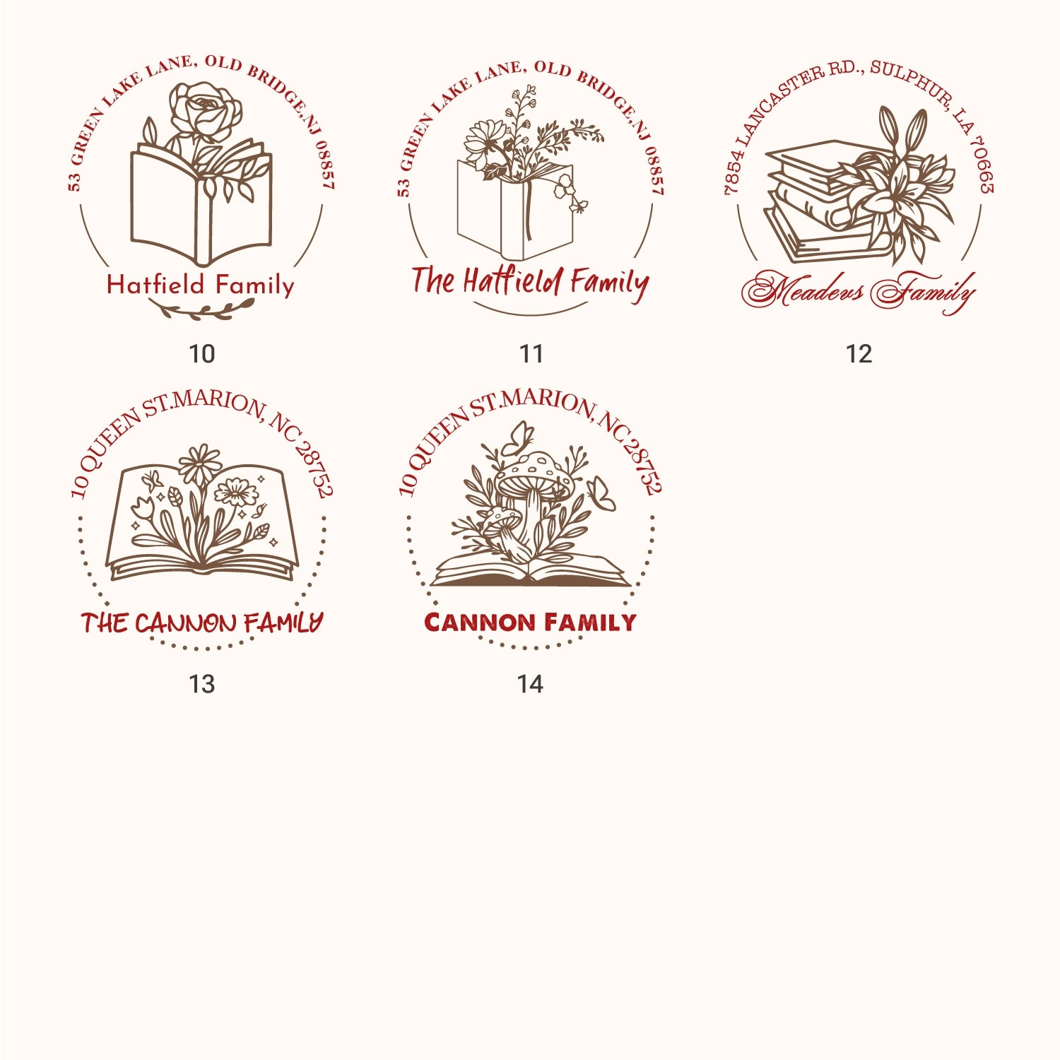 Sello de Caucho Personalizado de Biblioteca Botánica (14 Diseños) 2