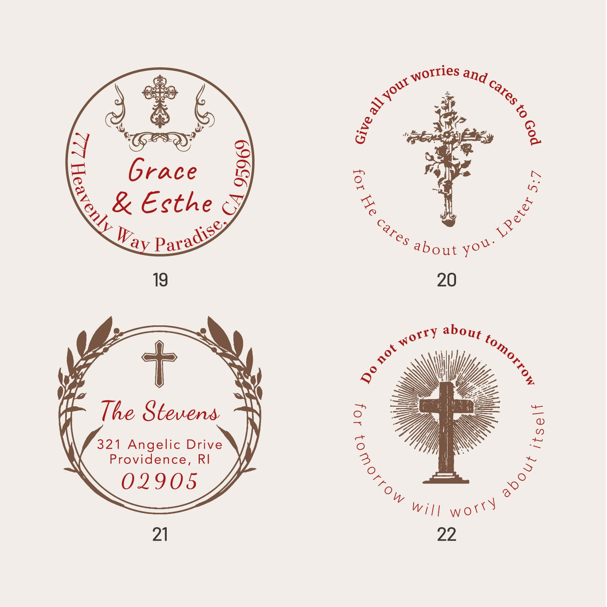 Sello de Caucho Personalizado de Dirección del Remitente Cruz Religiosa (22 Diseños) SKU3