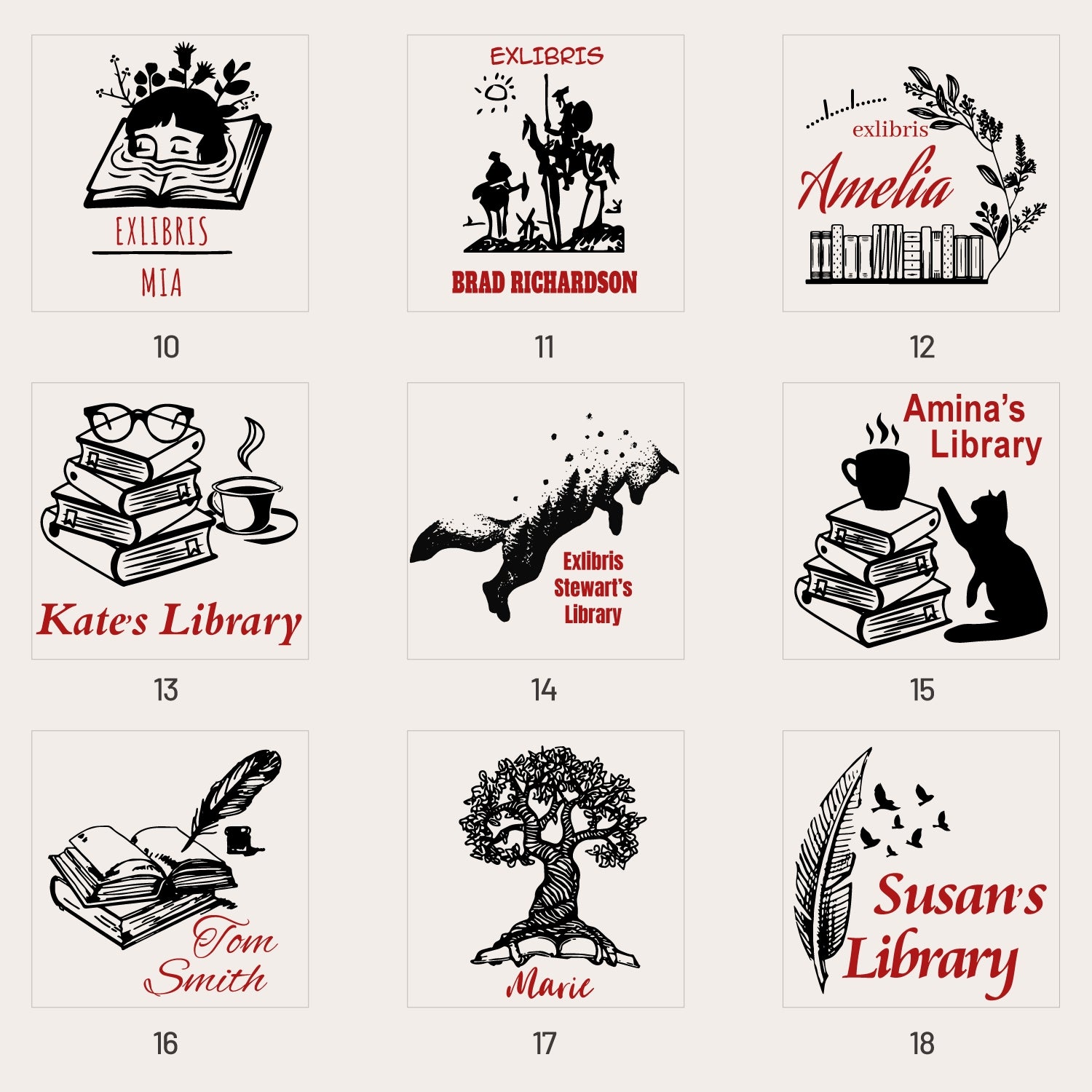 Sello de caucho personalizado para biblioteca (20 diseños) LB-sku2