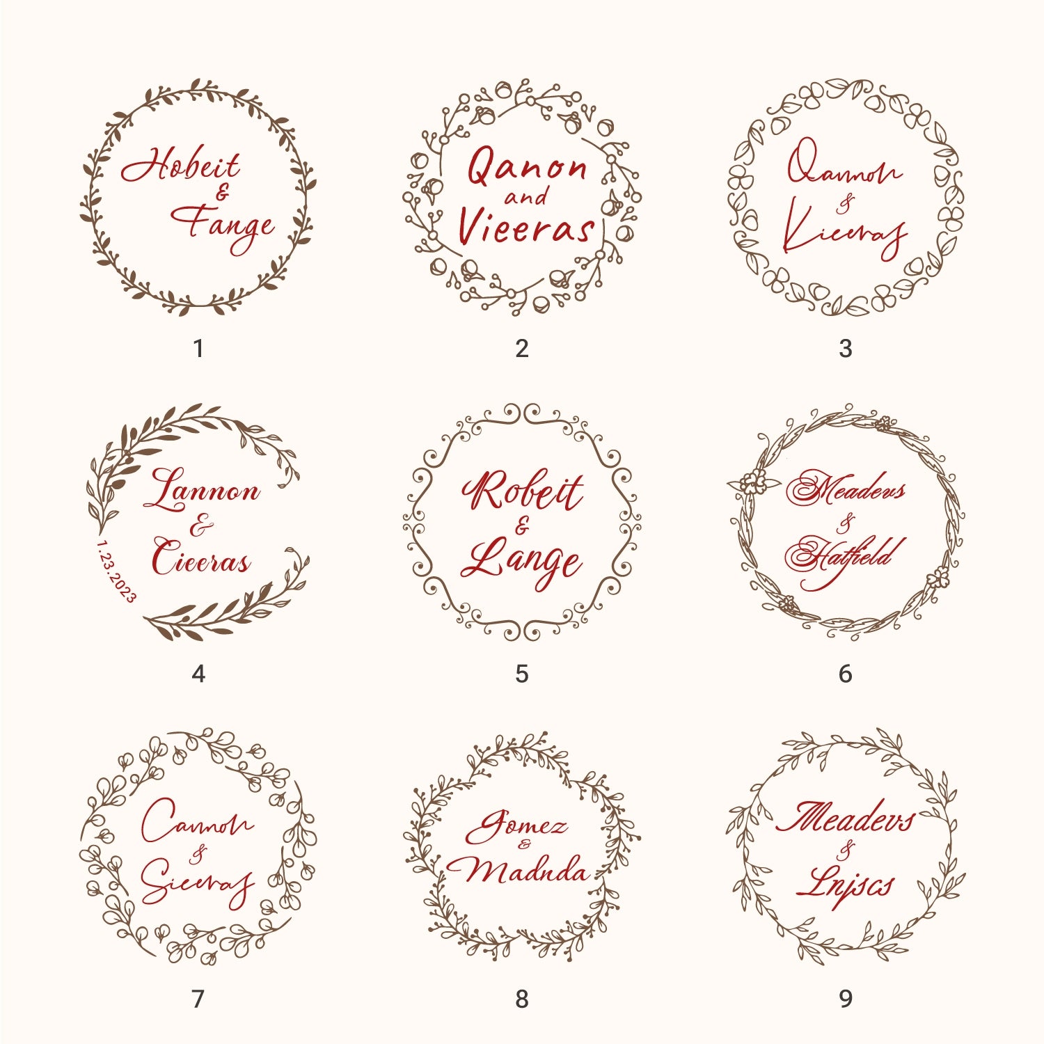 Sello de Caucho Personalizado de Nombre de Boda (18 Diseños) Custom-Name-Wedding1