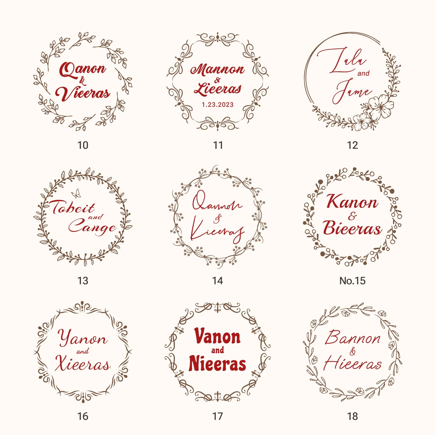 Sello de Caucho de Boda con Nombre Personalizado (18 Diseños) Custom-Name-Wedding2