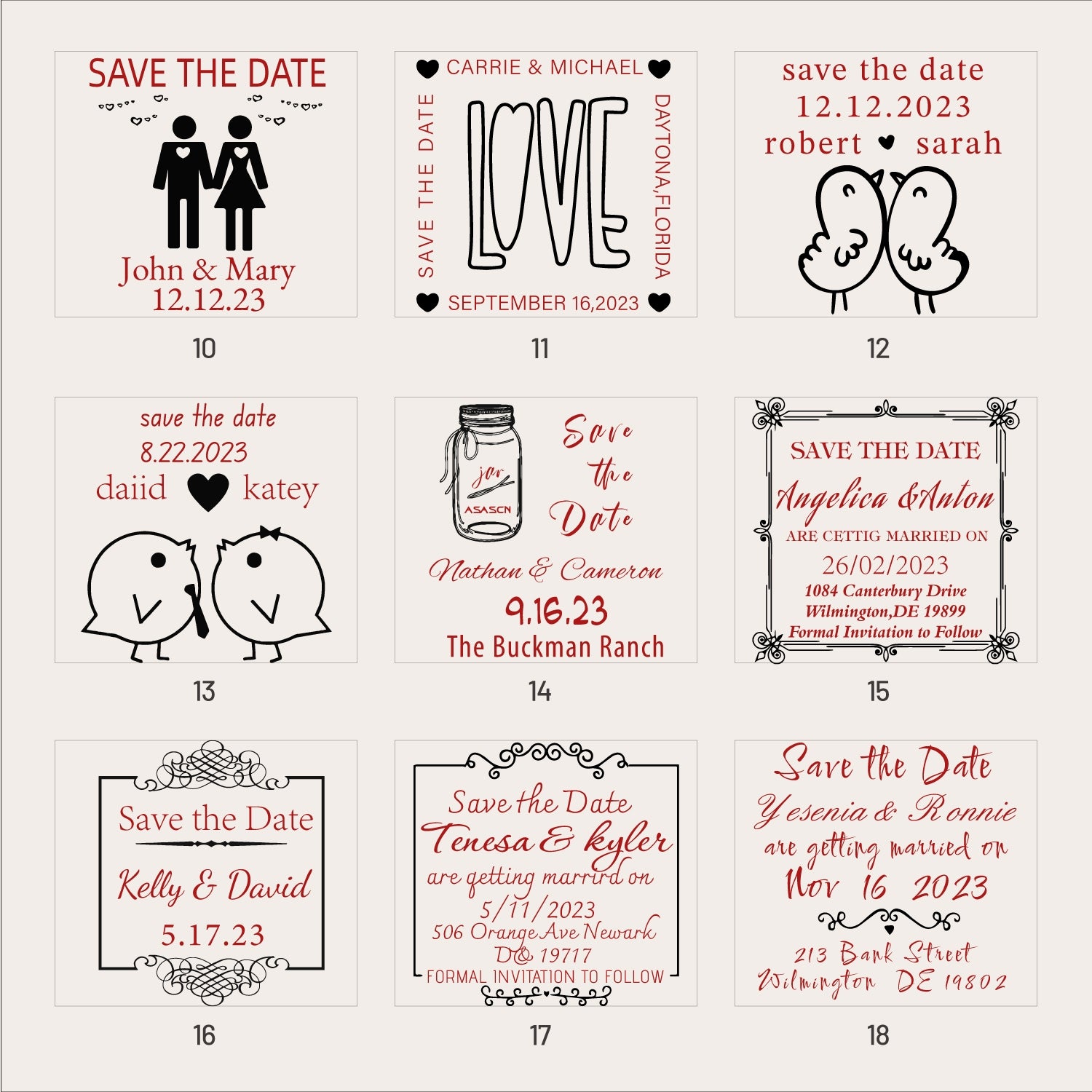 Sello de Caucho Personalizado para Reserva la Fecha de Boda (25 Diseños) SKU2