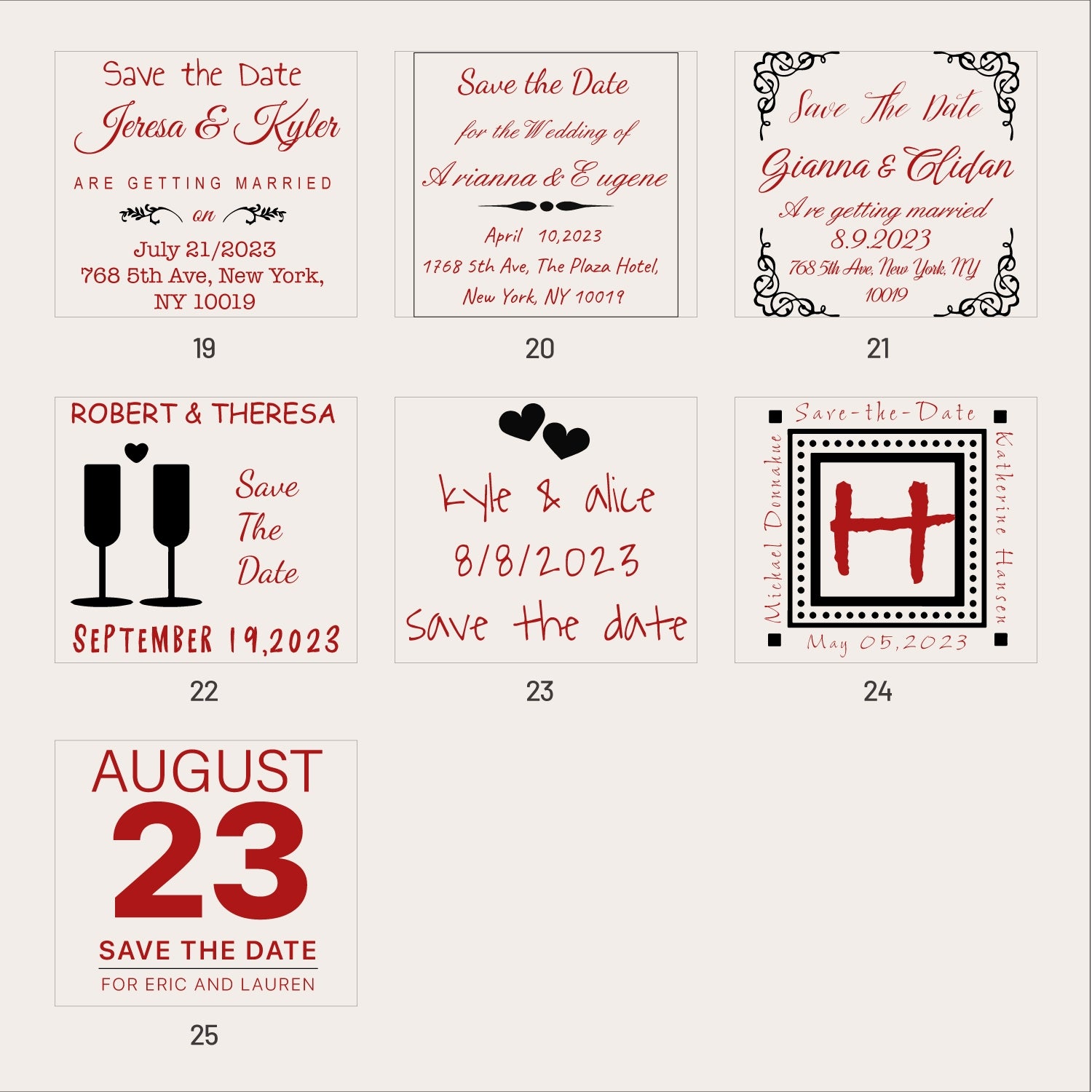 Sello de Caucho Personalizado para Reserva la Fecha de Boda (25 Diseños) SKU3
