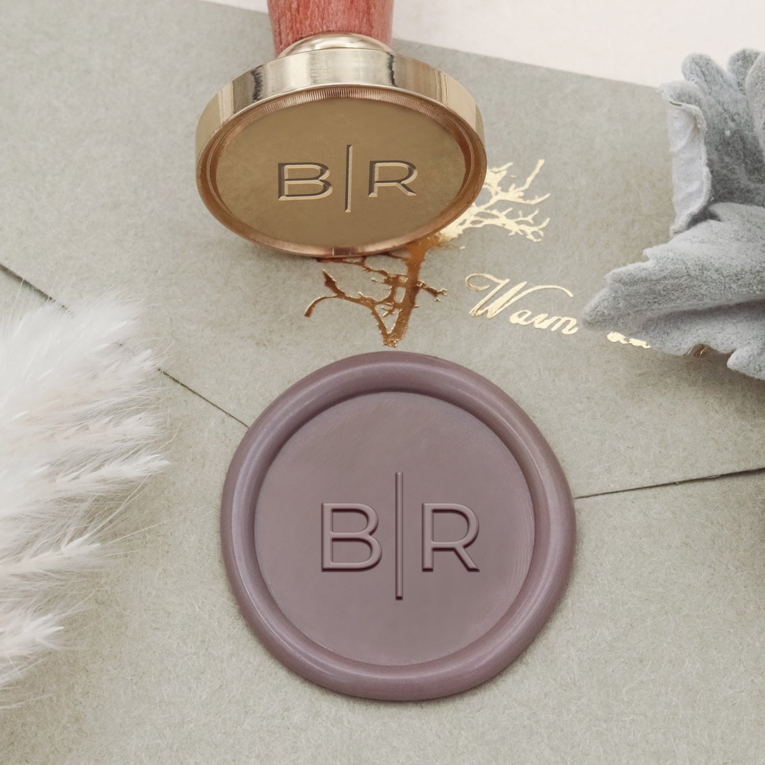 Sello de Caucho de Lacre Minimalista Personalizado para Bodas (9 Diseños)1