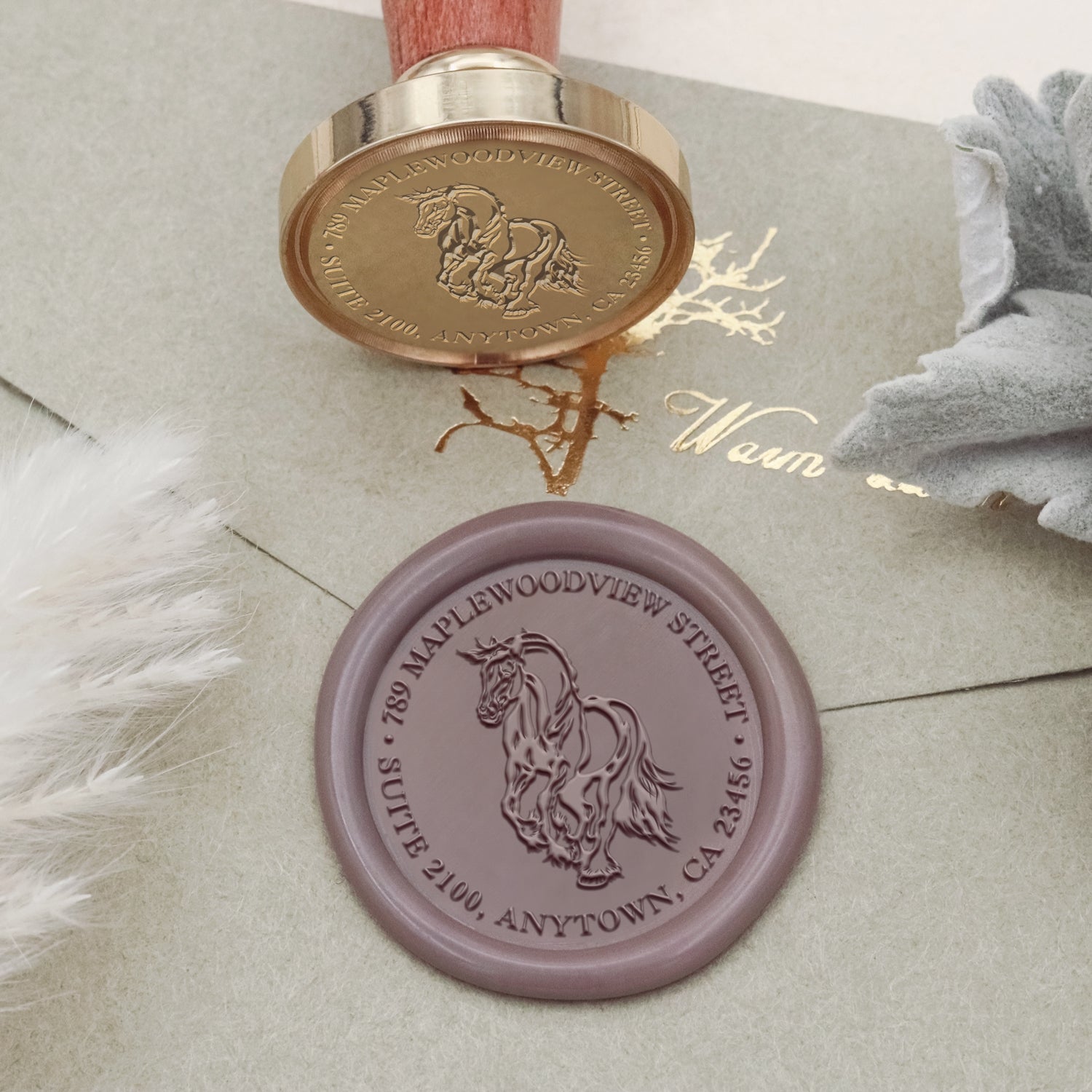 Sello de Caucho de Lacre Personalizado con Dirección de Caballo 2