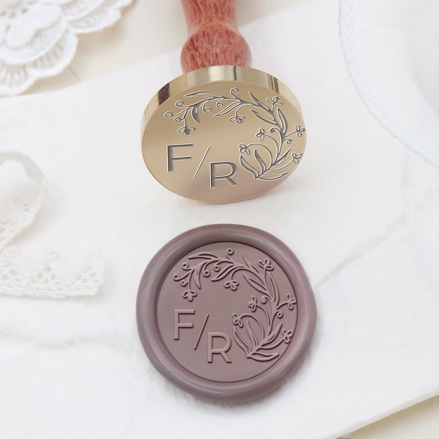 Sello de Caucho de Lacre con Monograma de Boda Botánico Sin Bordes Personalizado - Estilo 8 2