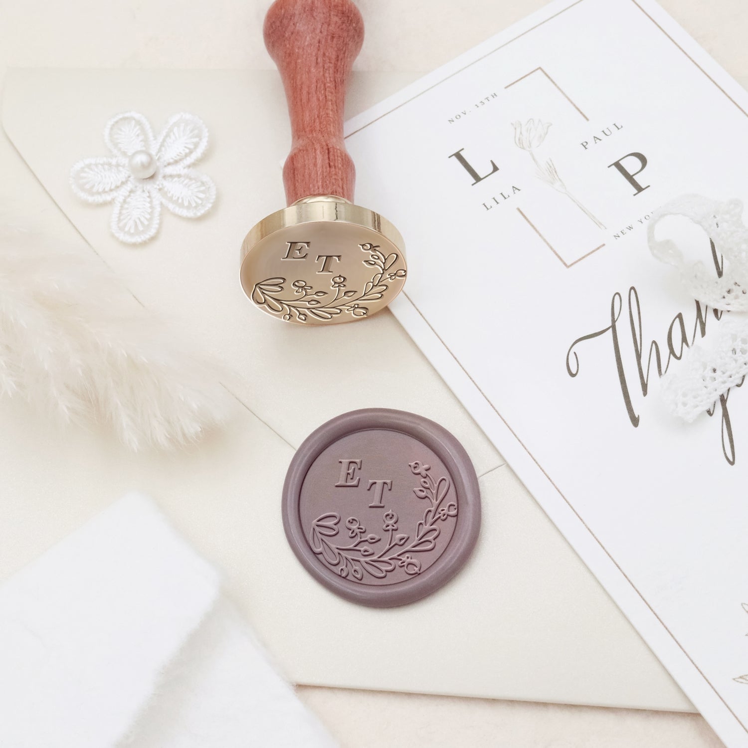 Sello de Caucho de Lacre de Monograma de Boda Botánico Sin Borde Personalizado - Estilo 11 3