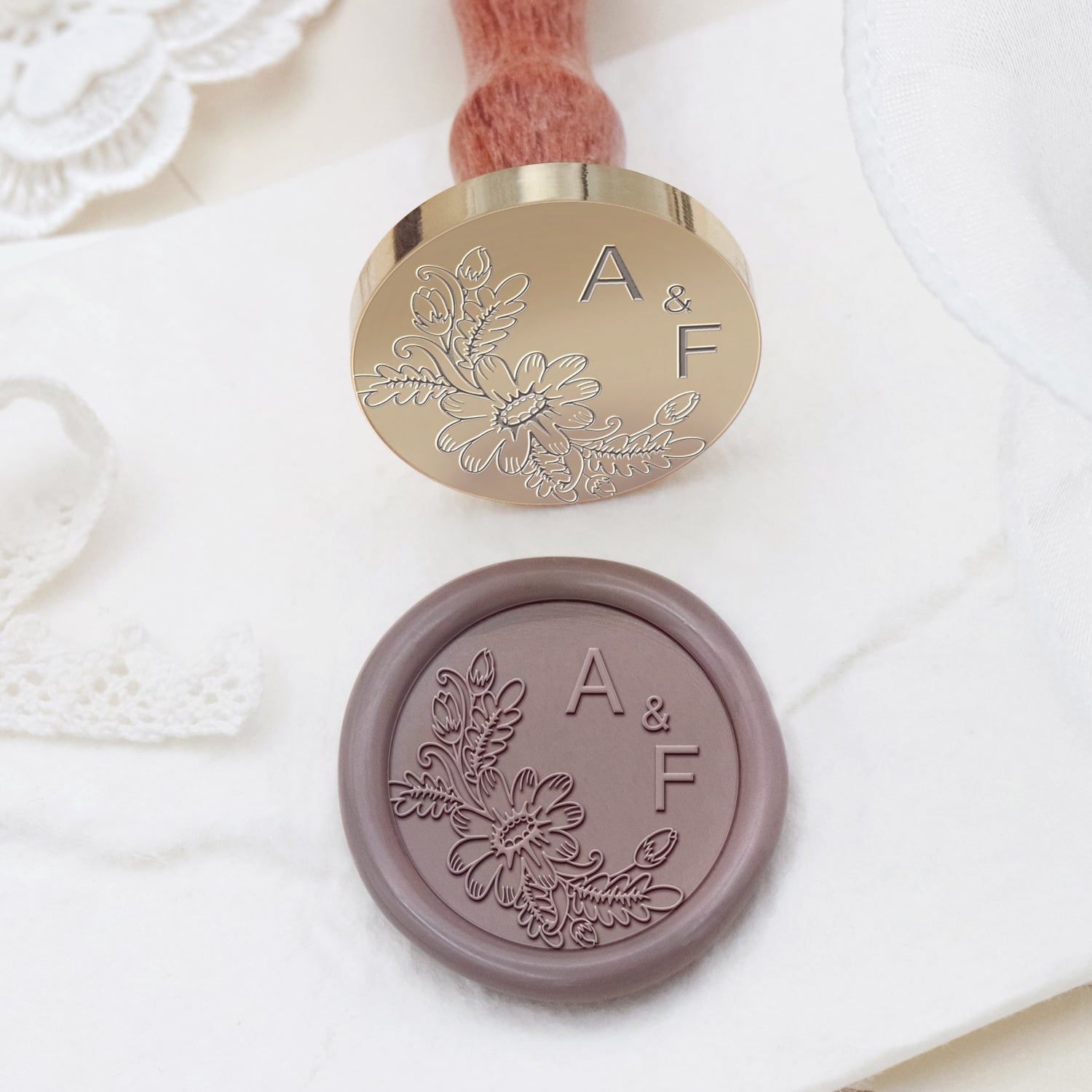 Sello de Caucho de Lacre con Monograma de Boda Botánico Sin Bordes Personalizado - Estilo 12 2