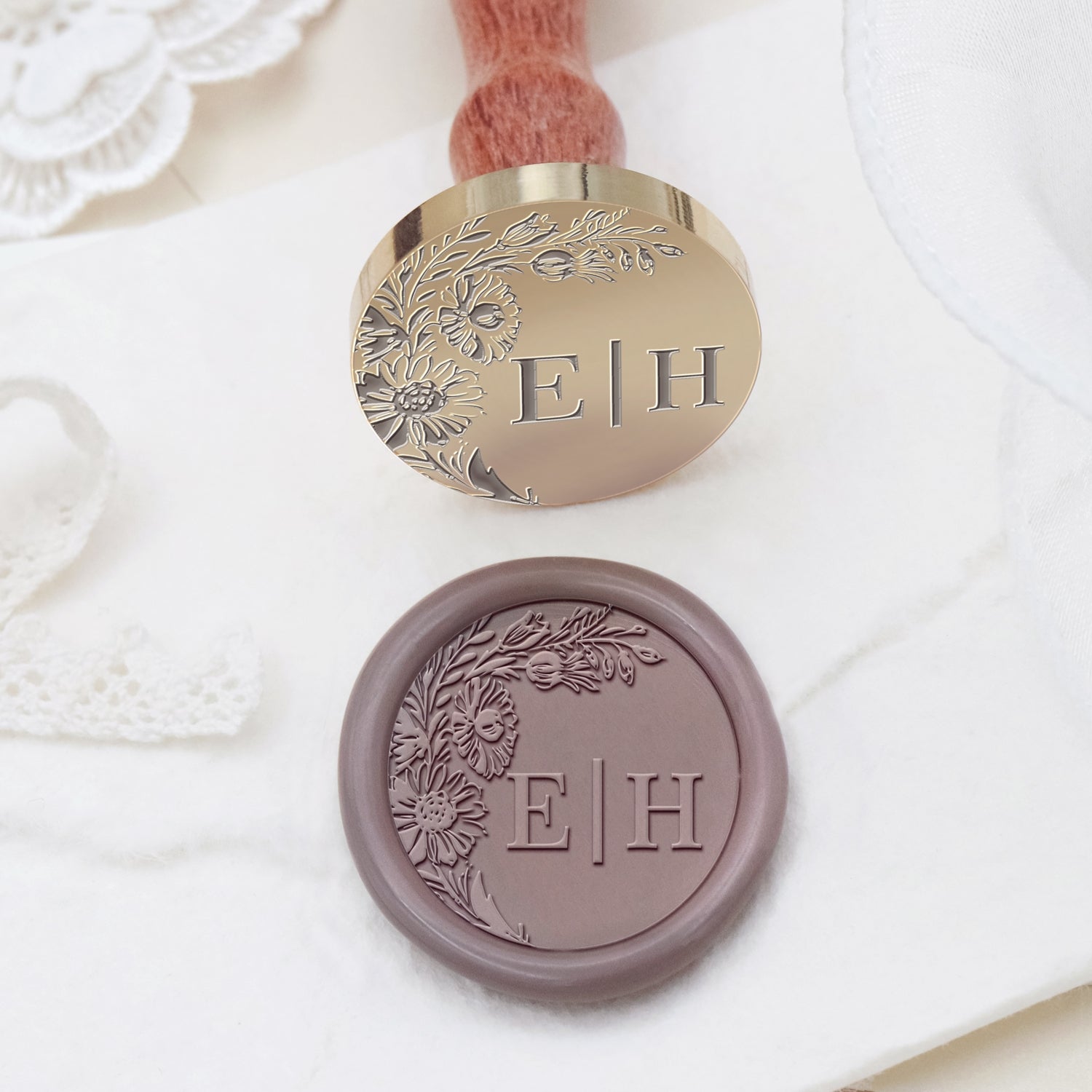 Sello de Caucho de Lacre de Monograma de Boda Botánico Sin Bordes Personalizado - Estilo 13 2
