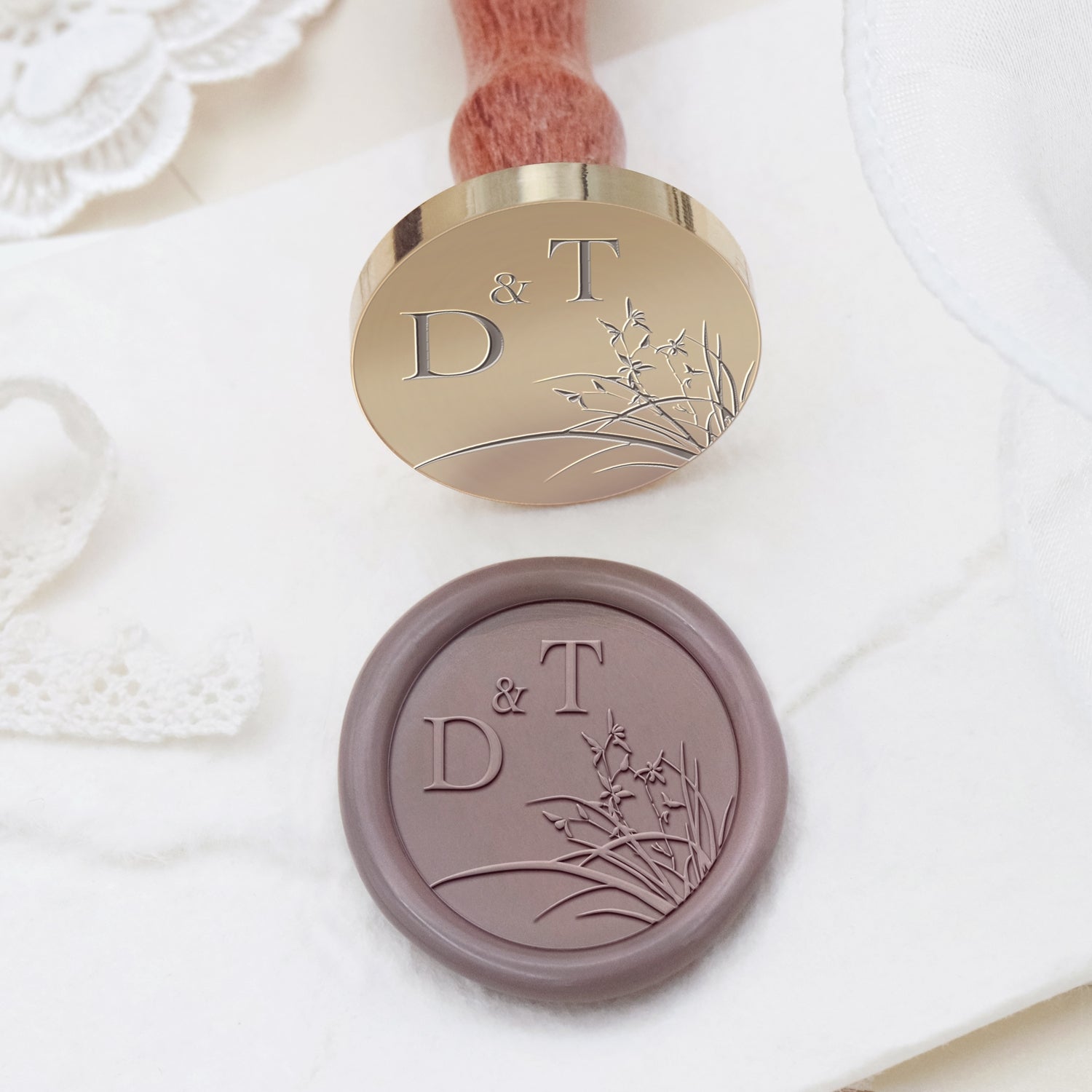 Sello de Caucho de Lacre con Monograma de Boda Botánico Sin Bordes Personalizado - Estilo 18 2