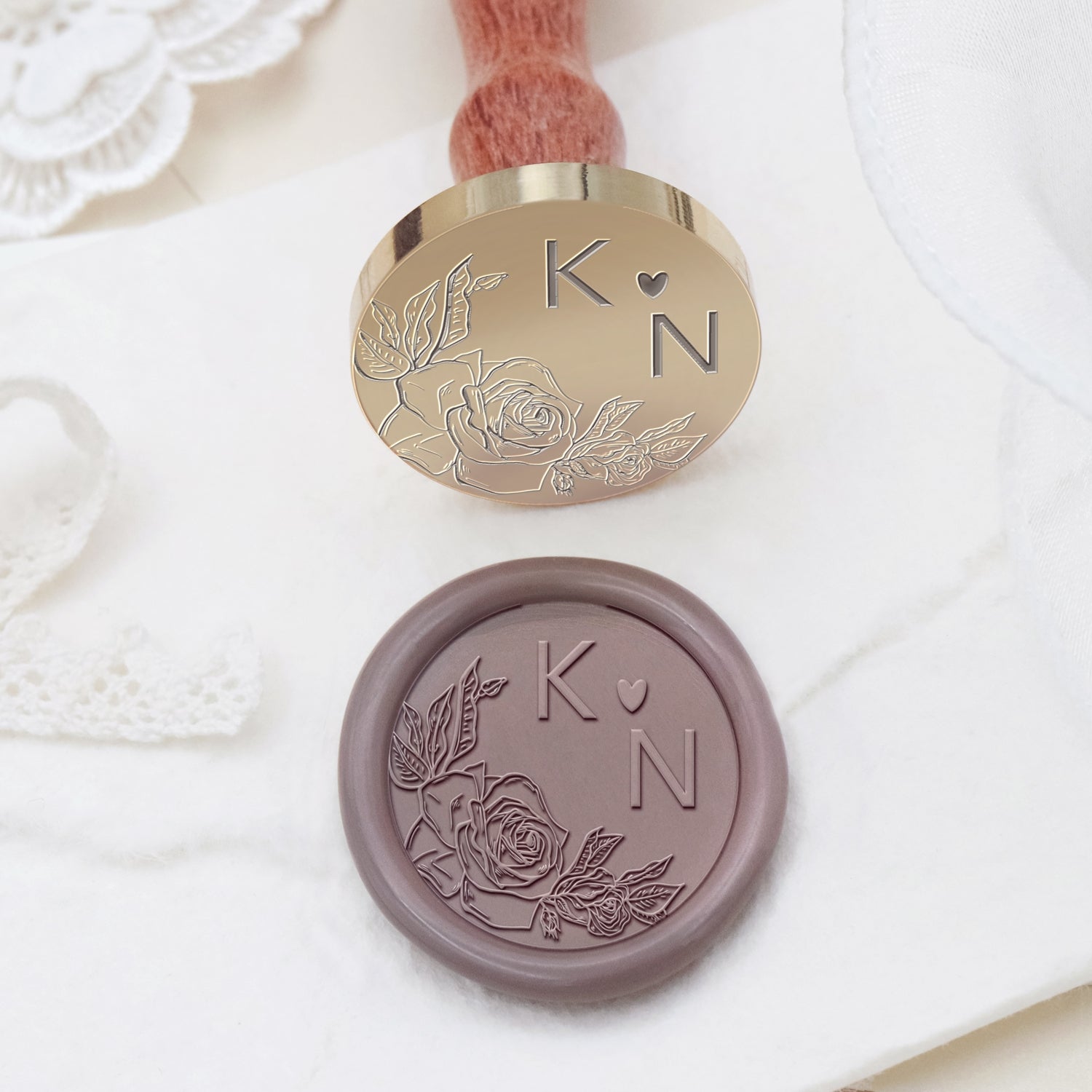Sello de Caucho de Lacre con Monograma de Boda Botánico Sin Bordes Personalizado - Estilo 21 2
