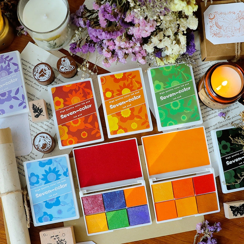 Juego de Almohadillas de Tinta Nacaradas de Siete Colores en Caja a