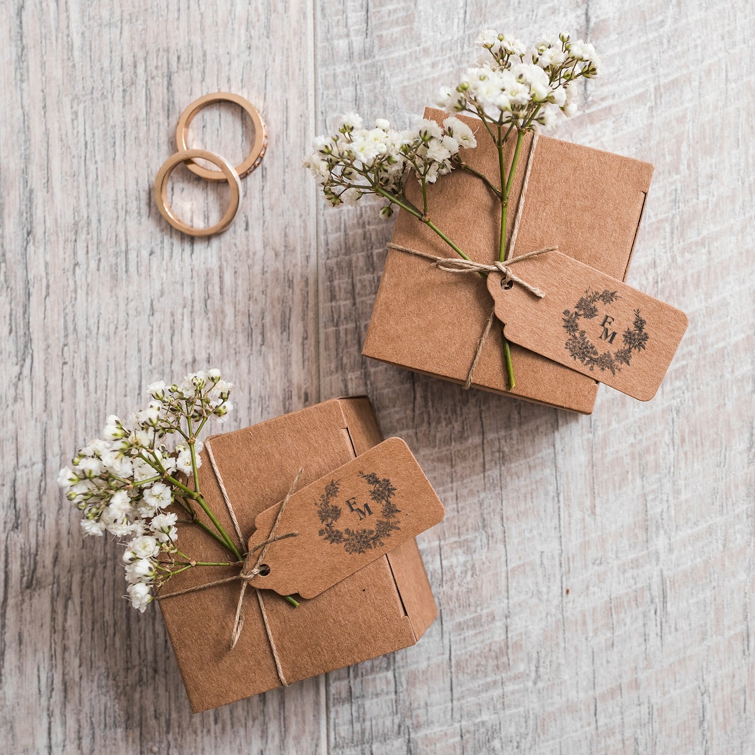 Sello de Caucho de Monograma de Boda Botánico Personalizado - Estilo 3 wd2