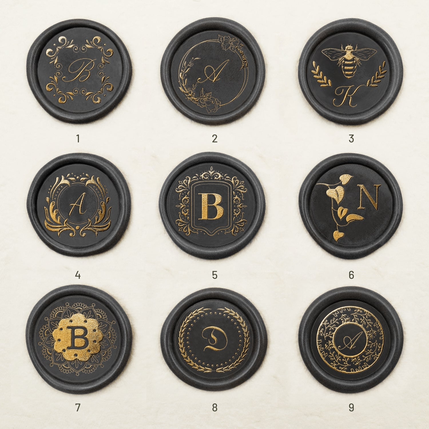 Sello de Caucho de Lacre con Inicial Personalizada Susurros Enigmáticos (27 Diseños) -sku1
