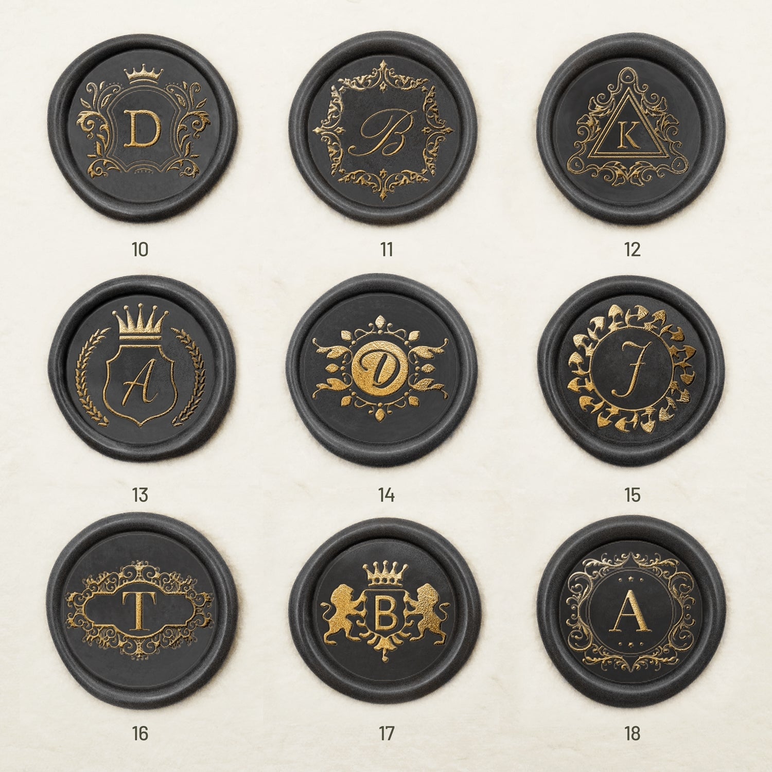Sello de Caucho de Lacre de Inicial Personalizado Susurros Enigmáticos (27 Diseños) -sku2