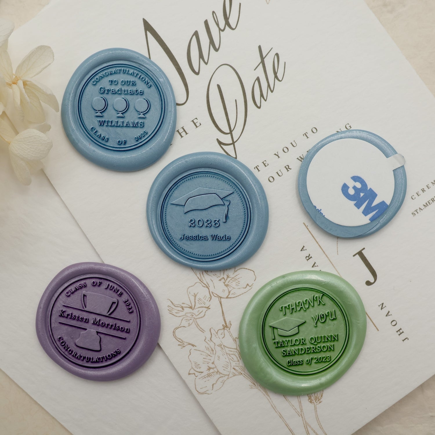 Sello de Lacre Personalizado de Graduación con Sello de Caucho (27 Diseños)-3