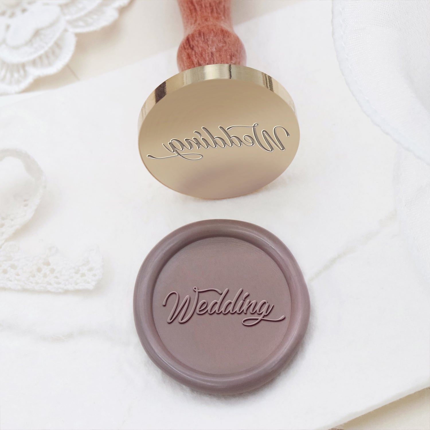 Sello de Lacre y Sello de Caucho para Invitaciones de Boda y Anuncios (27 Diseños)