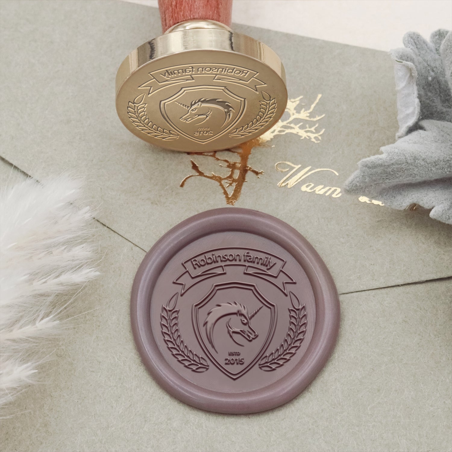 Sello de Caucho de Lacre del Escudo de la Familia Robinson Personalizado 1