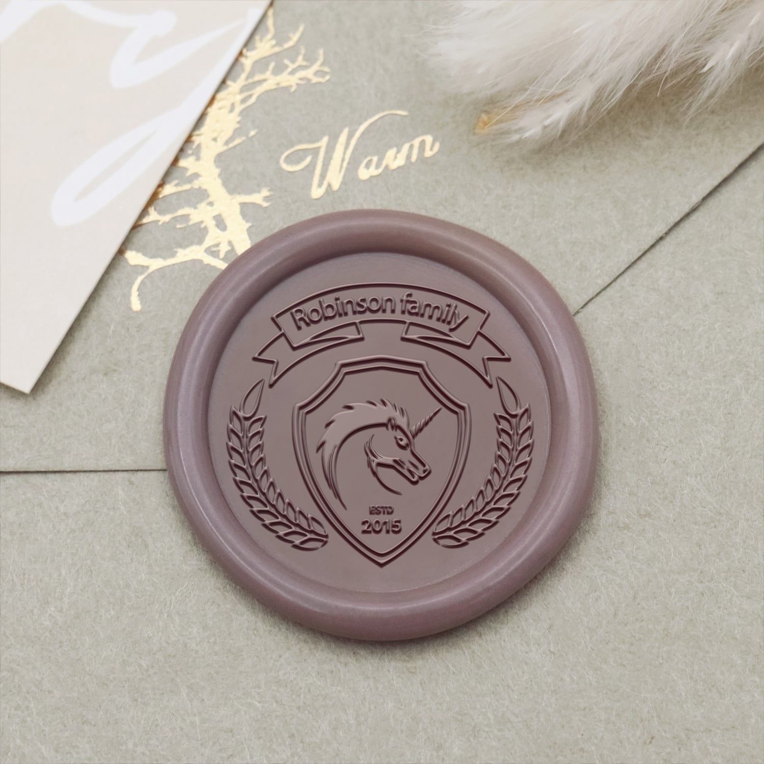 Sello de Caucho con Sello de Lacre del Escudo de la Familia Robinson Personalizado 2