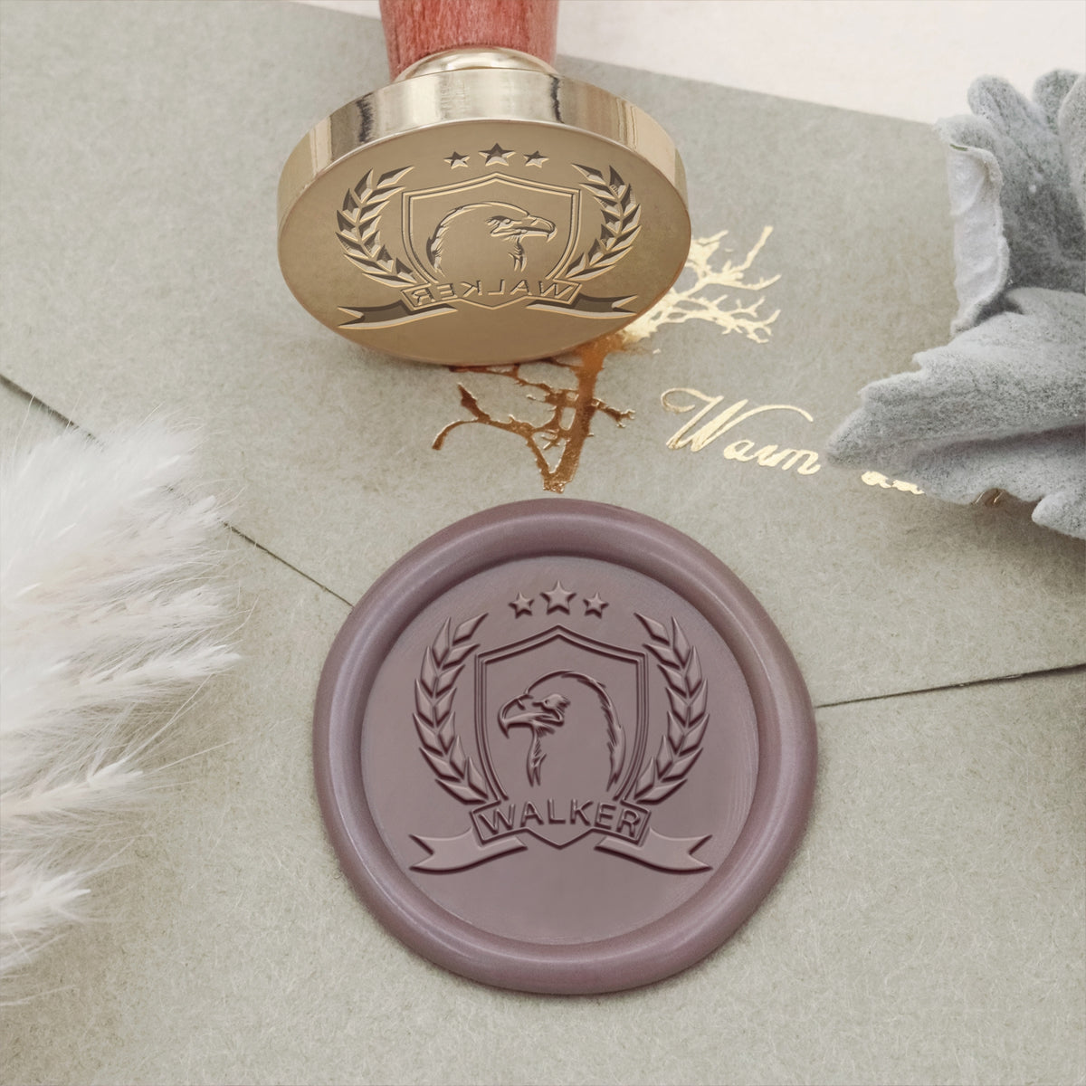 Sello de Caucho de Lacre con Escudo de Águila de la Familia Walker Personalizado
